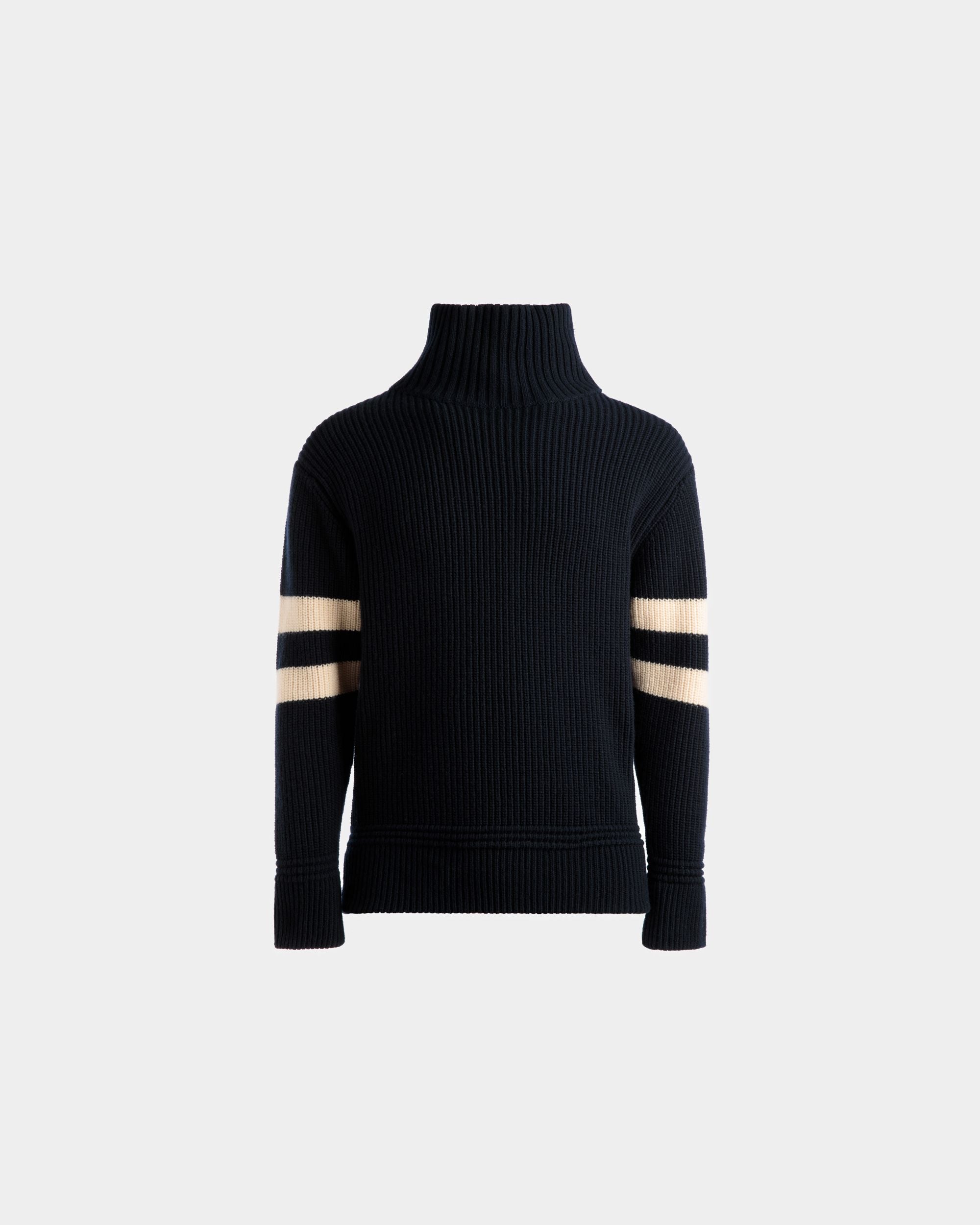 Roll Neck Sweater In Bone and Ink Wool - Men's - Bally - 01