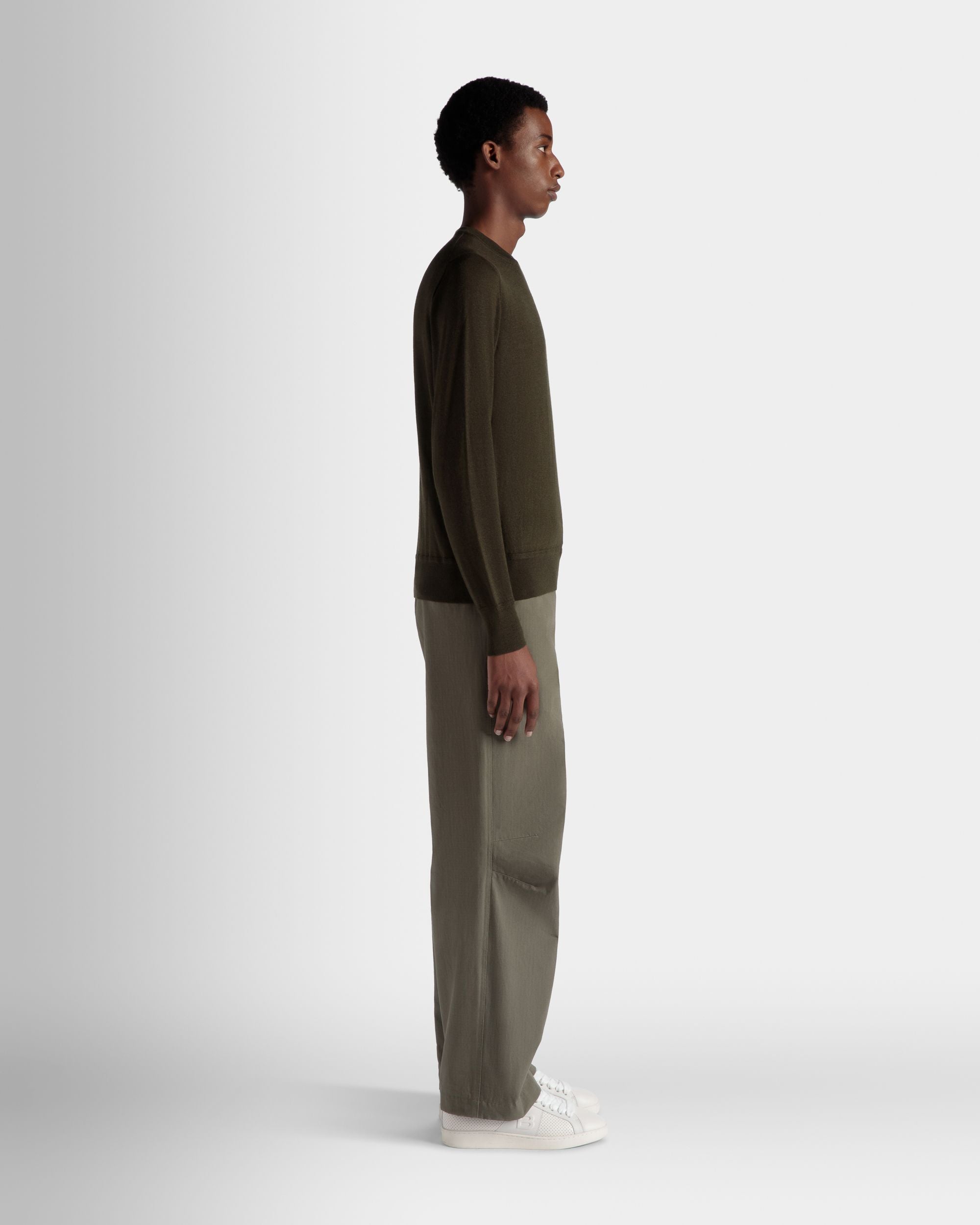 Adrien Brody Travel Collection Crewneck Sweater In Military Green Cashmere - Men's - Bally - 07