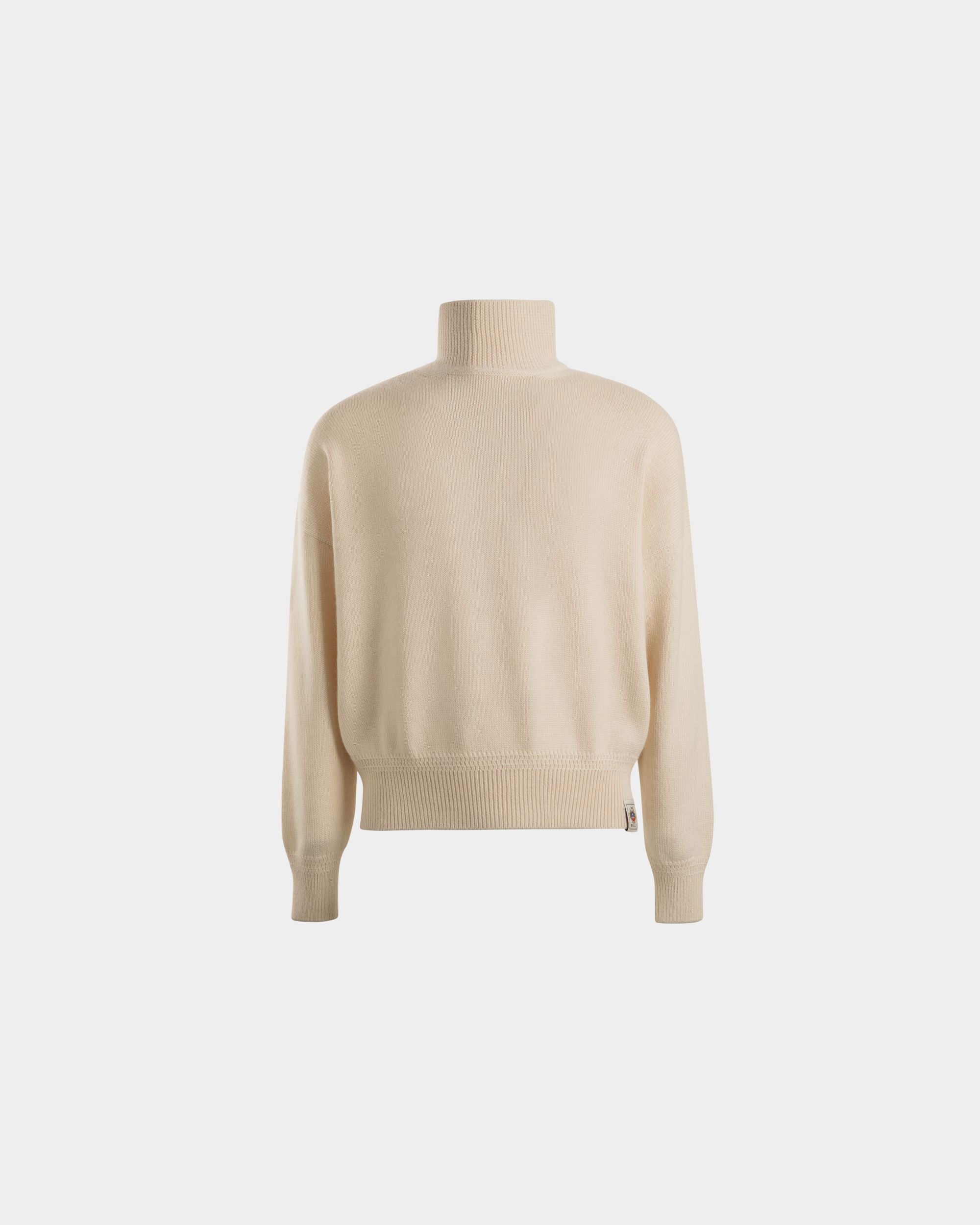 Turtleneck With Bally Crest Logo In Ivory Wool And Silk - Men's - Bally - 01