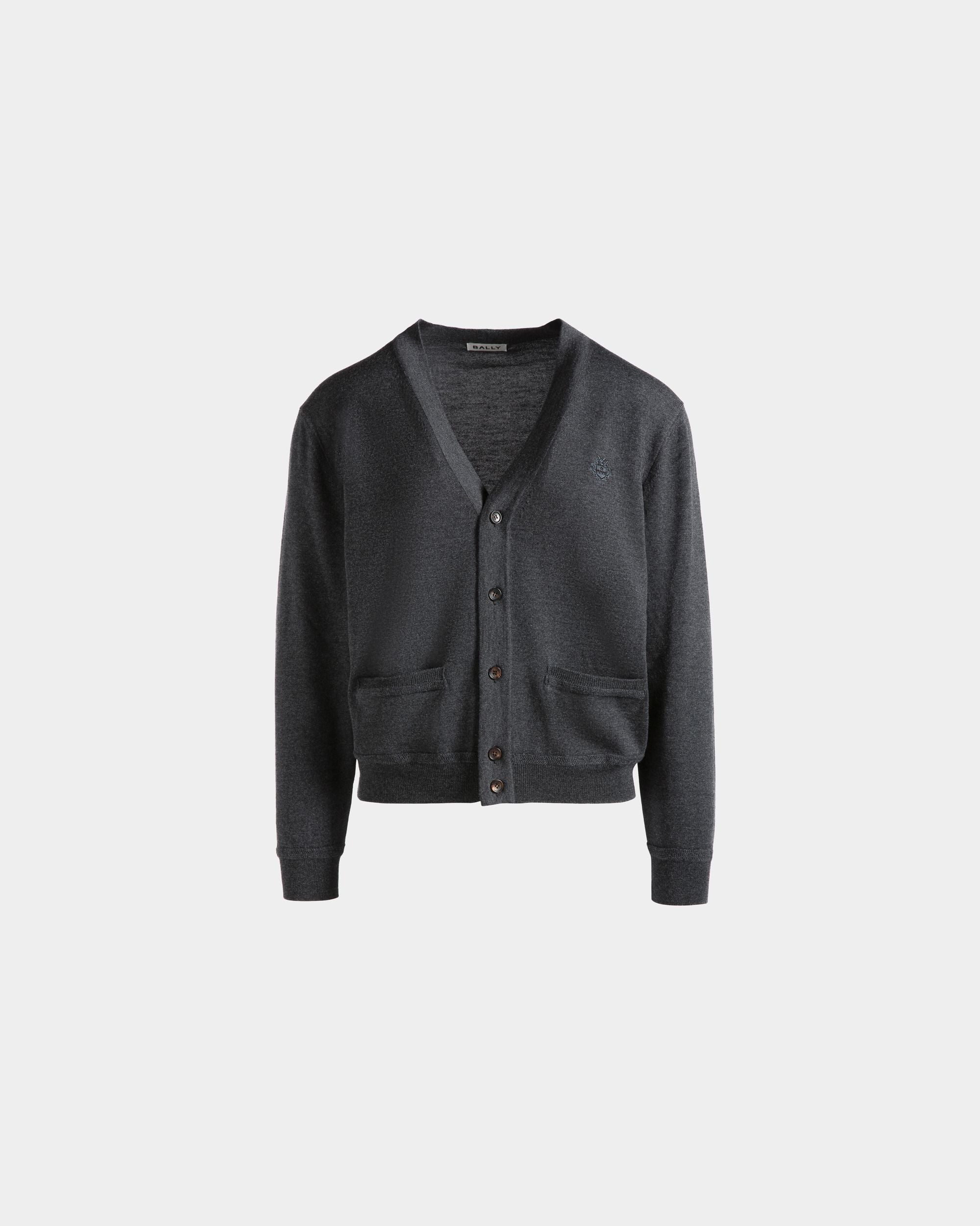 Cardigan With Bally Crest Logo In Dark Grey Wool - Men's - Bally - 01
