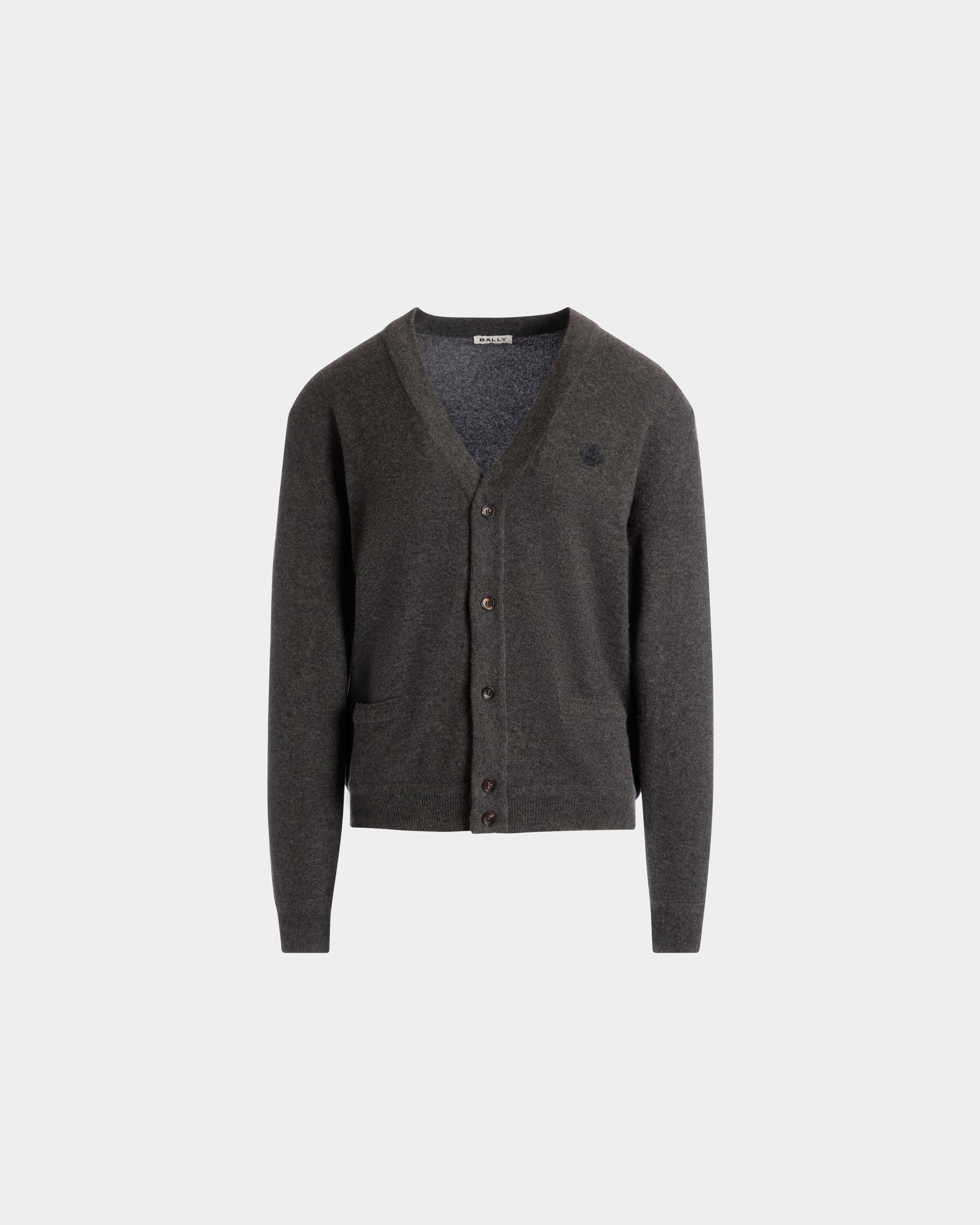 Cardigan With Bally Crest Logo in Dark Grey Cashmere - Men's - Bally - 01
