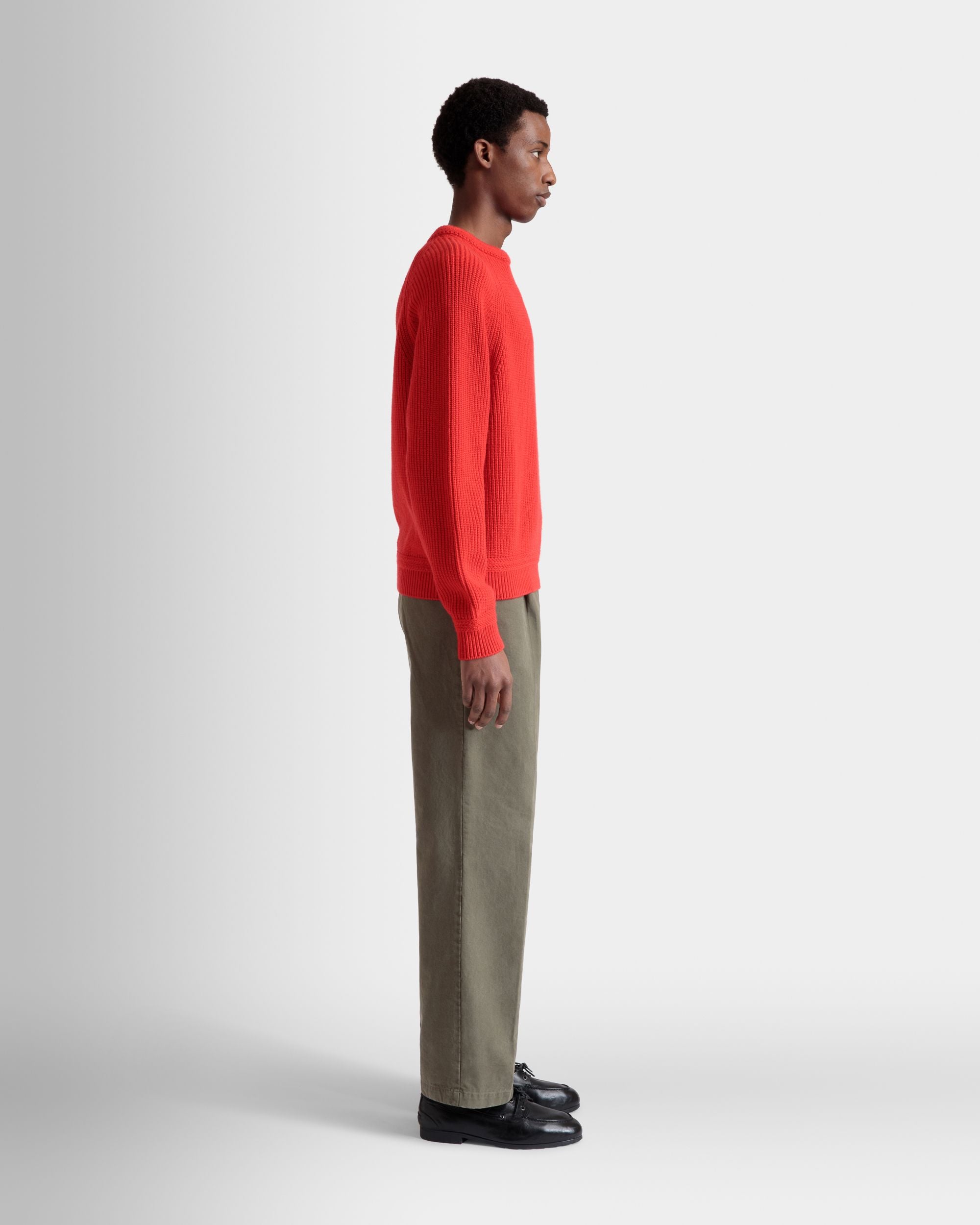 Crewneck Sweater With Bally Crest Logo In Candy Red Wool - Men's - Bally - 07