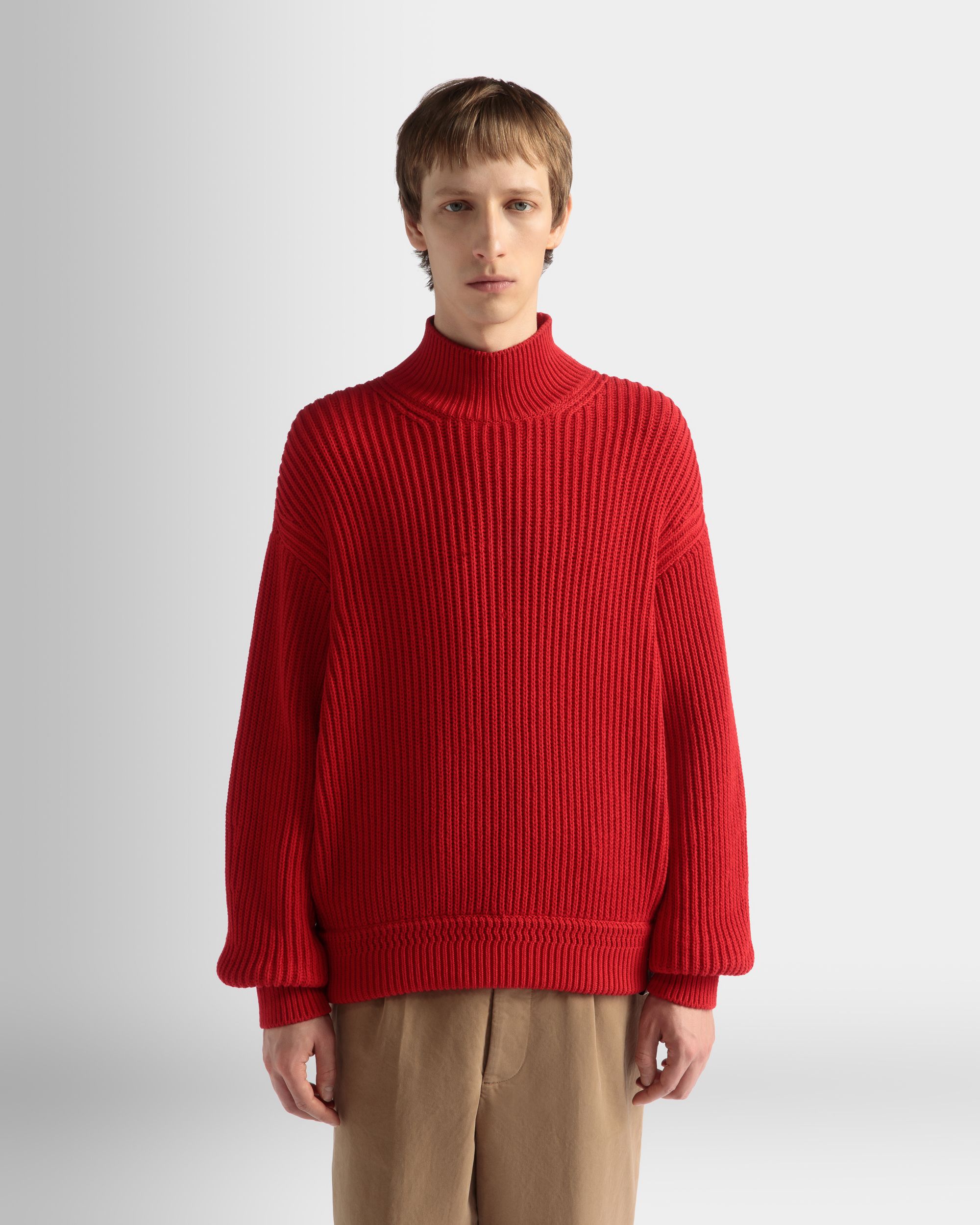 Roll Neck in Candy Red Cotton - Men's - Bally - 03