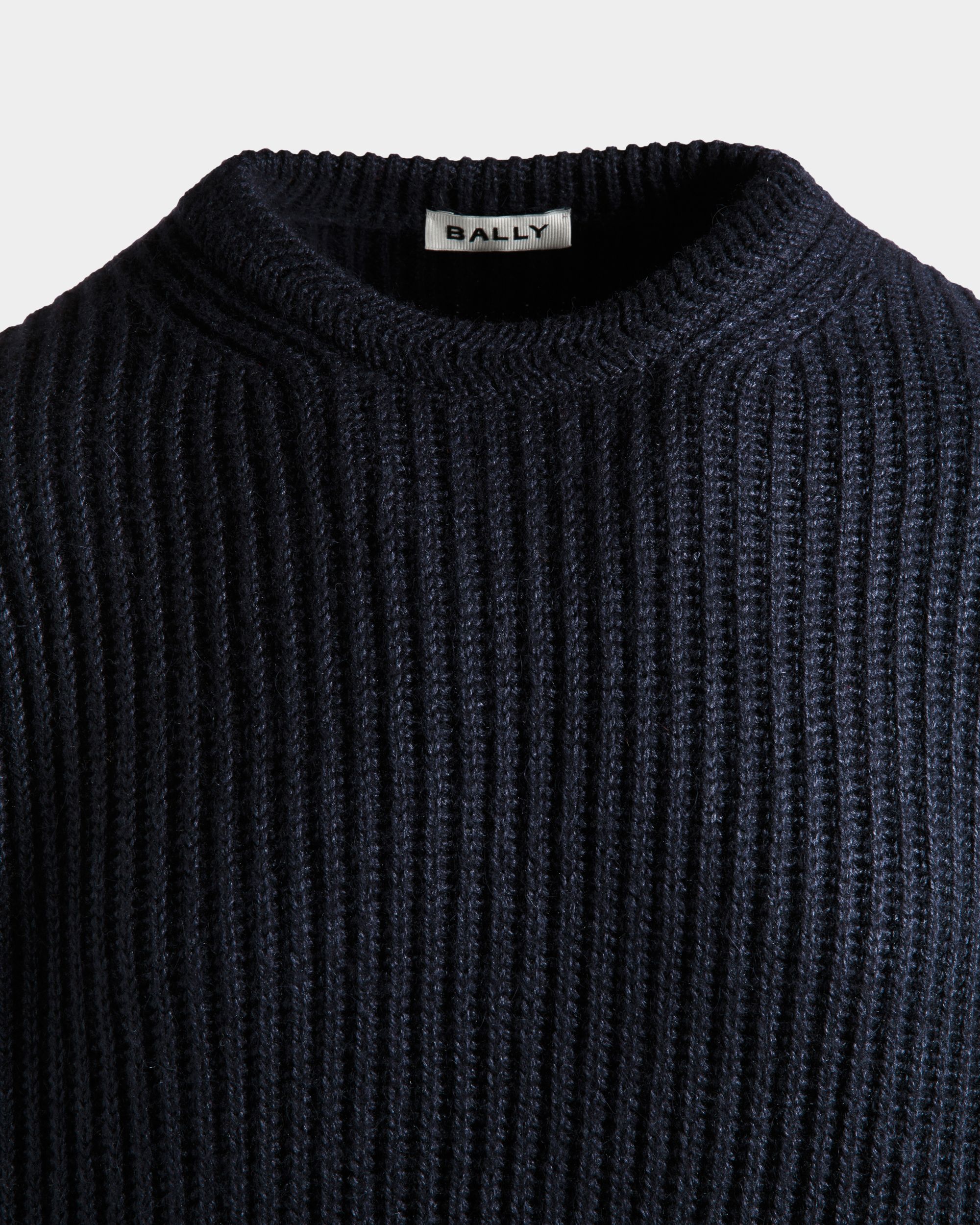 Crewneck Sweater With Bally Crest Logo In Navy Blue Wool And Silk - Men's - Bally - 05