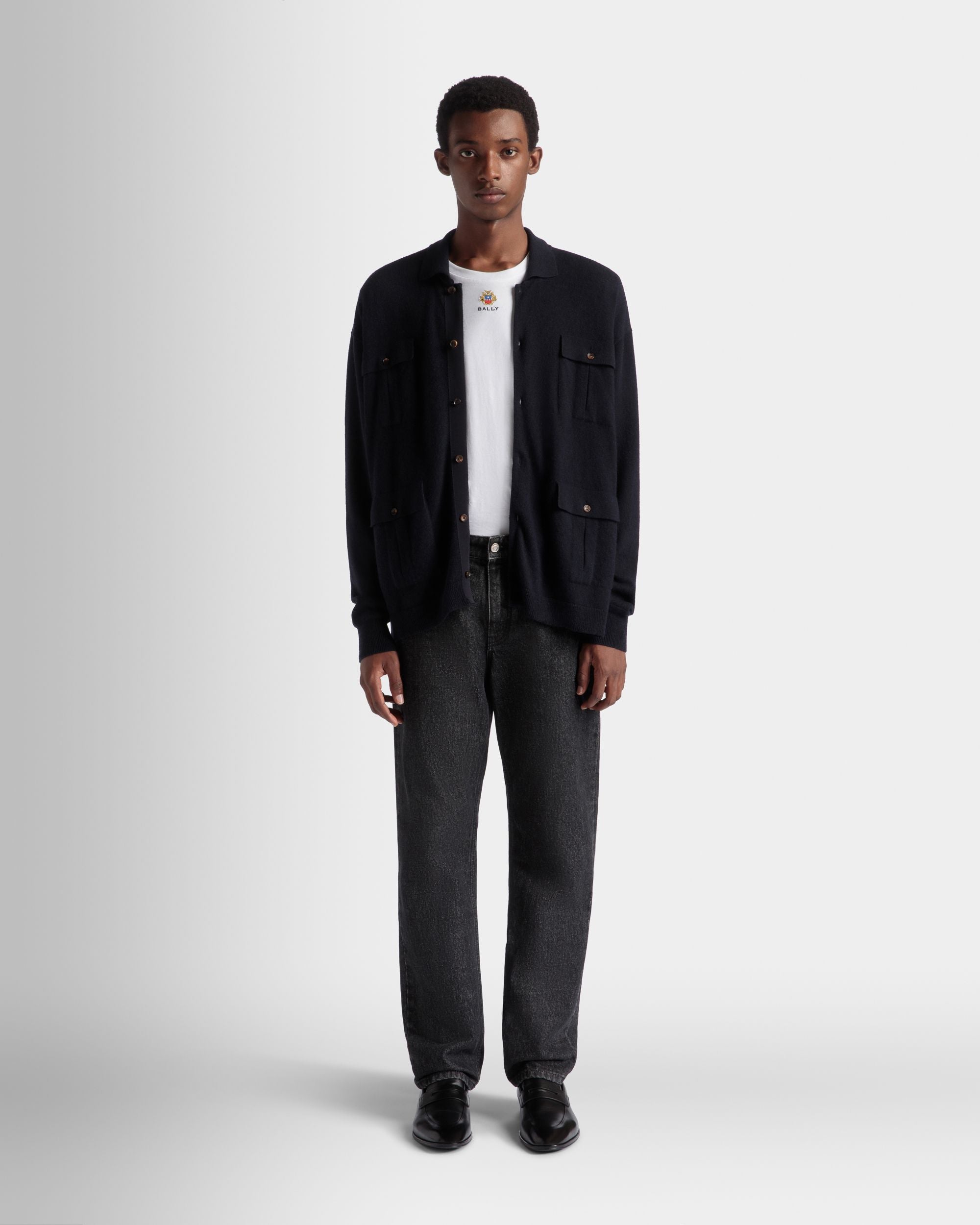 Long Sleeve Shirt With Logo In Navy Blue Cashmere - Men's - Bally - 02