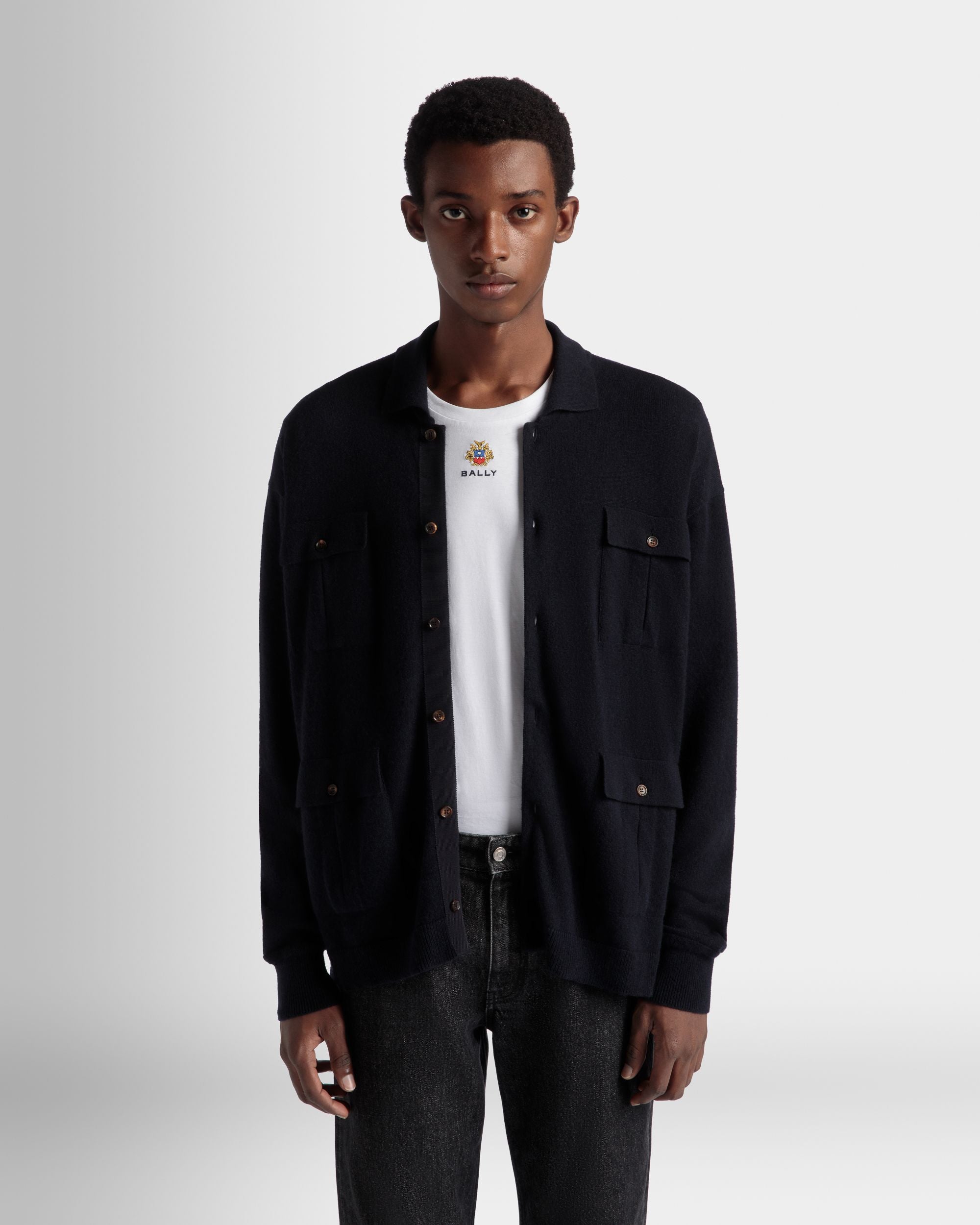 Long Sleeve Shirt With Logo In Navy Blue Cashmere - Men's - Bally - 05