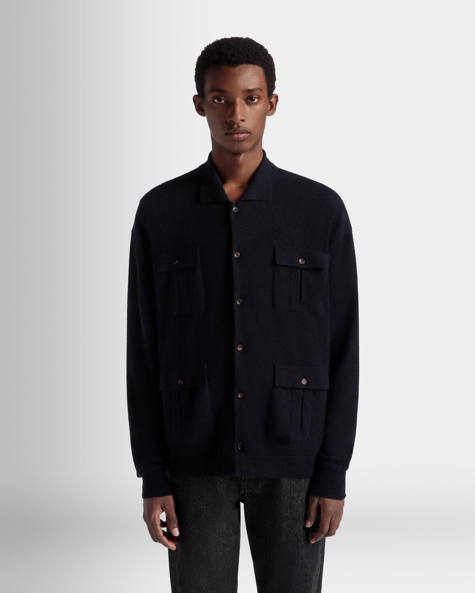 Long Sleeve Shirt With Logo In Navy Blue Cashmere - Men's - Bally - 09