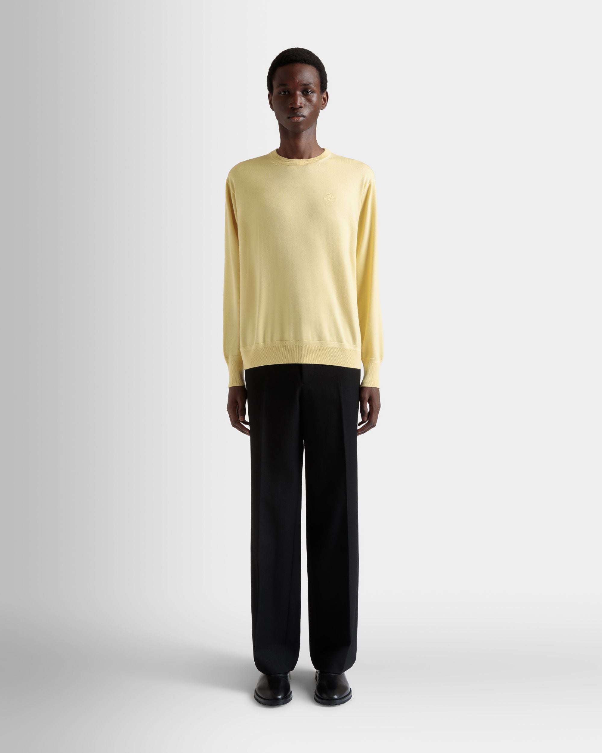 Crewneck Sweater in a Dusty Yellow Wool-Cashmere Blend - Men's - Bally - 02