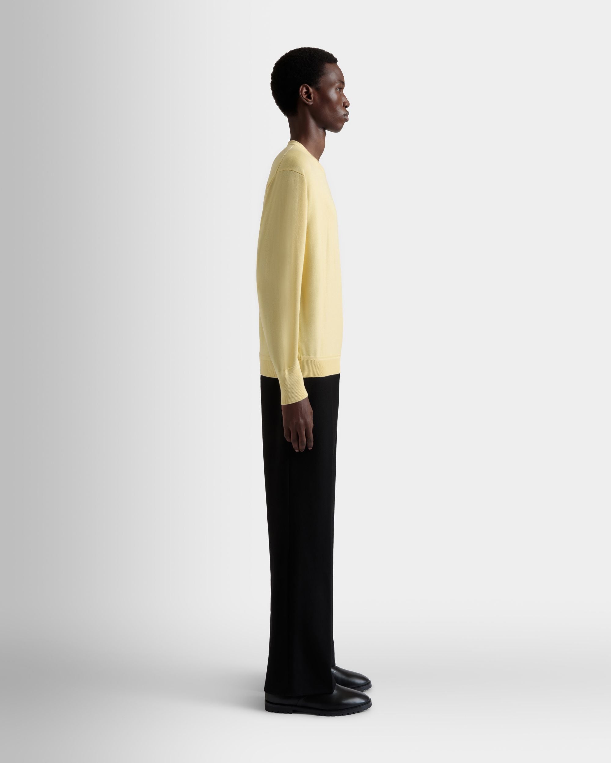 Crewneck Sweater in a Dusty Yellow Wool-Cashmere Blend - Men's - Bally - 05