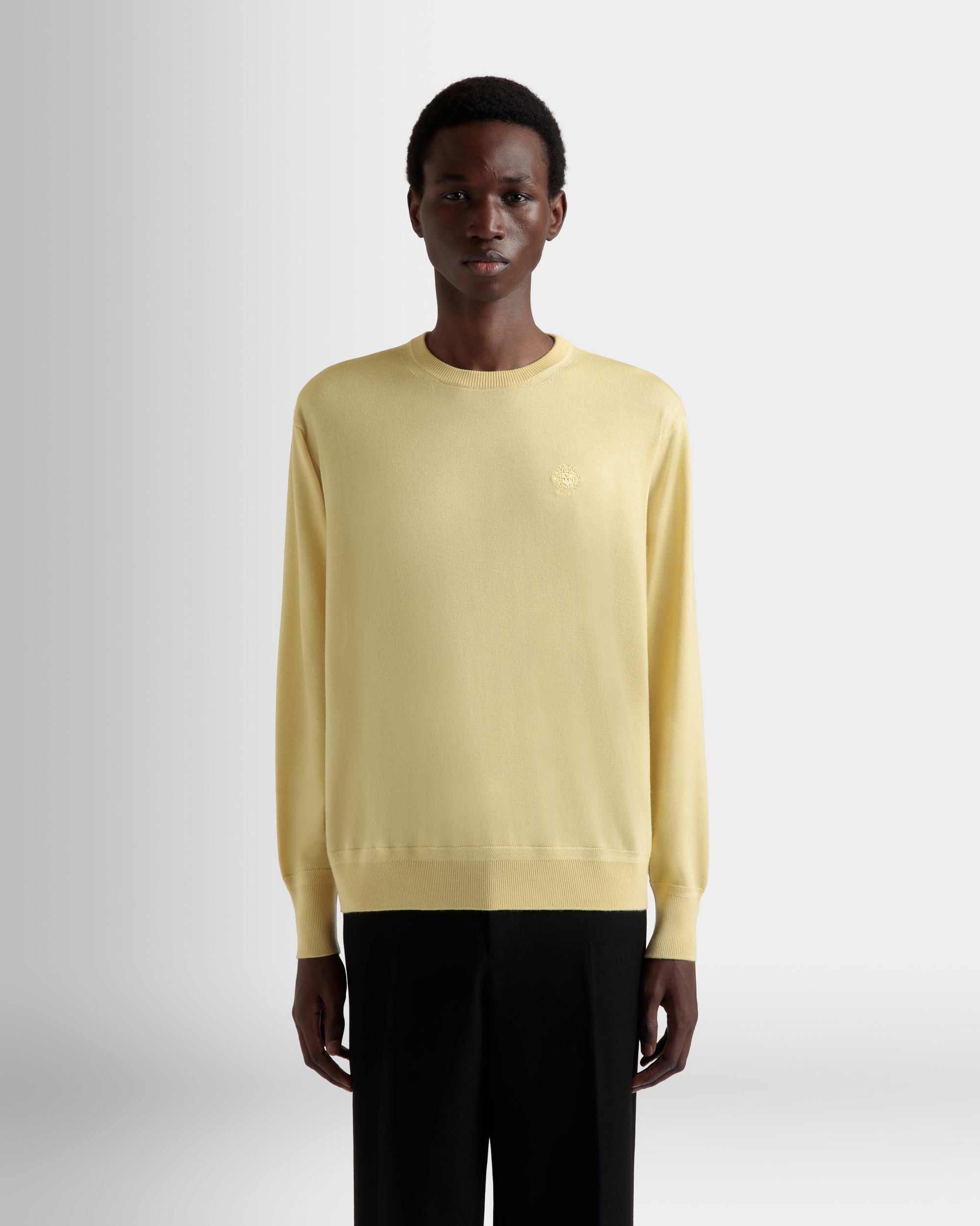Crewneck Sweater in a Dusty Yellow Wool-Cashmere Blend - Men's - Bally - 08