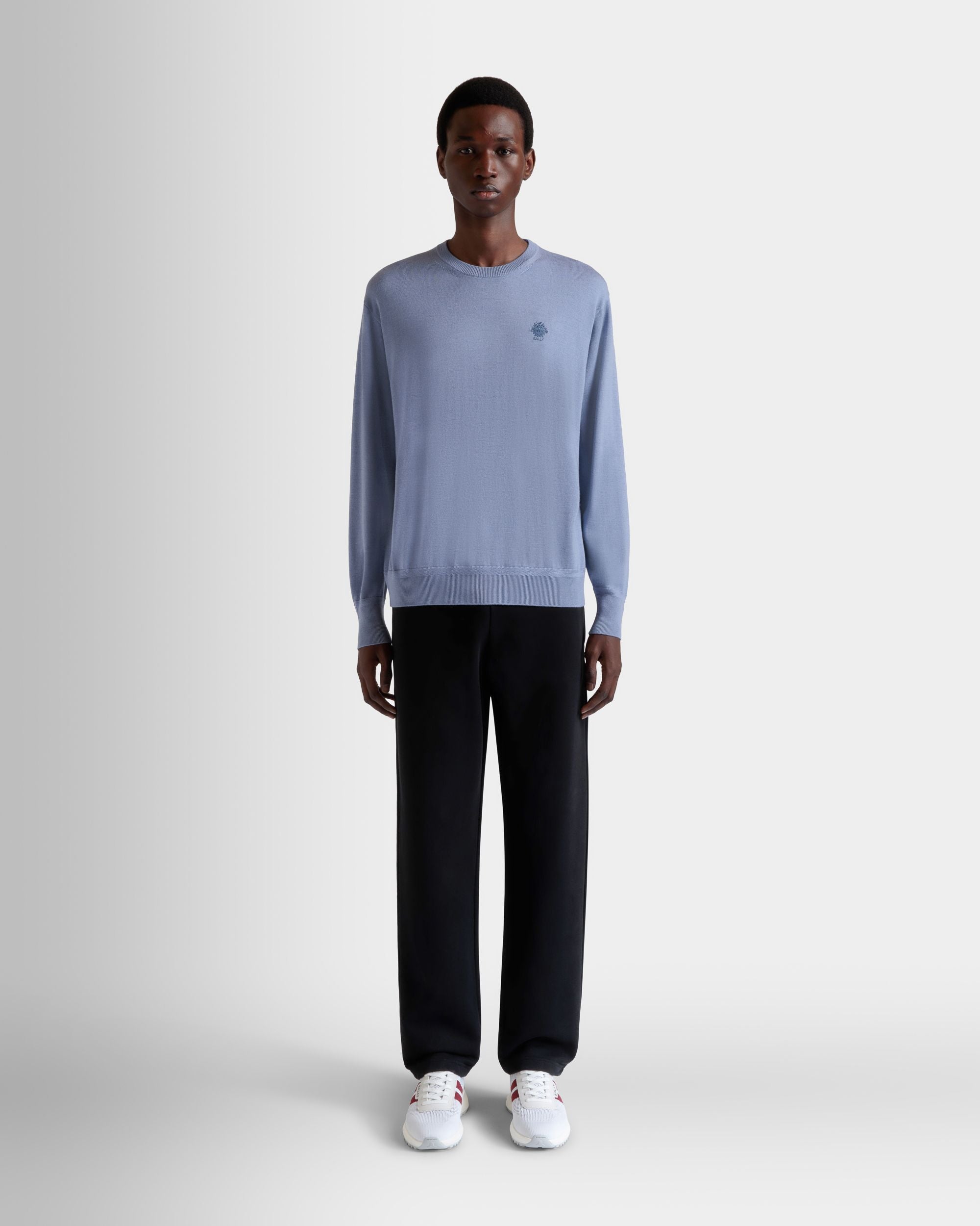 Crewneck Sweater in a Light Blue Wool and Cashmere Blend - Men's - Bally - 02