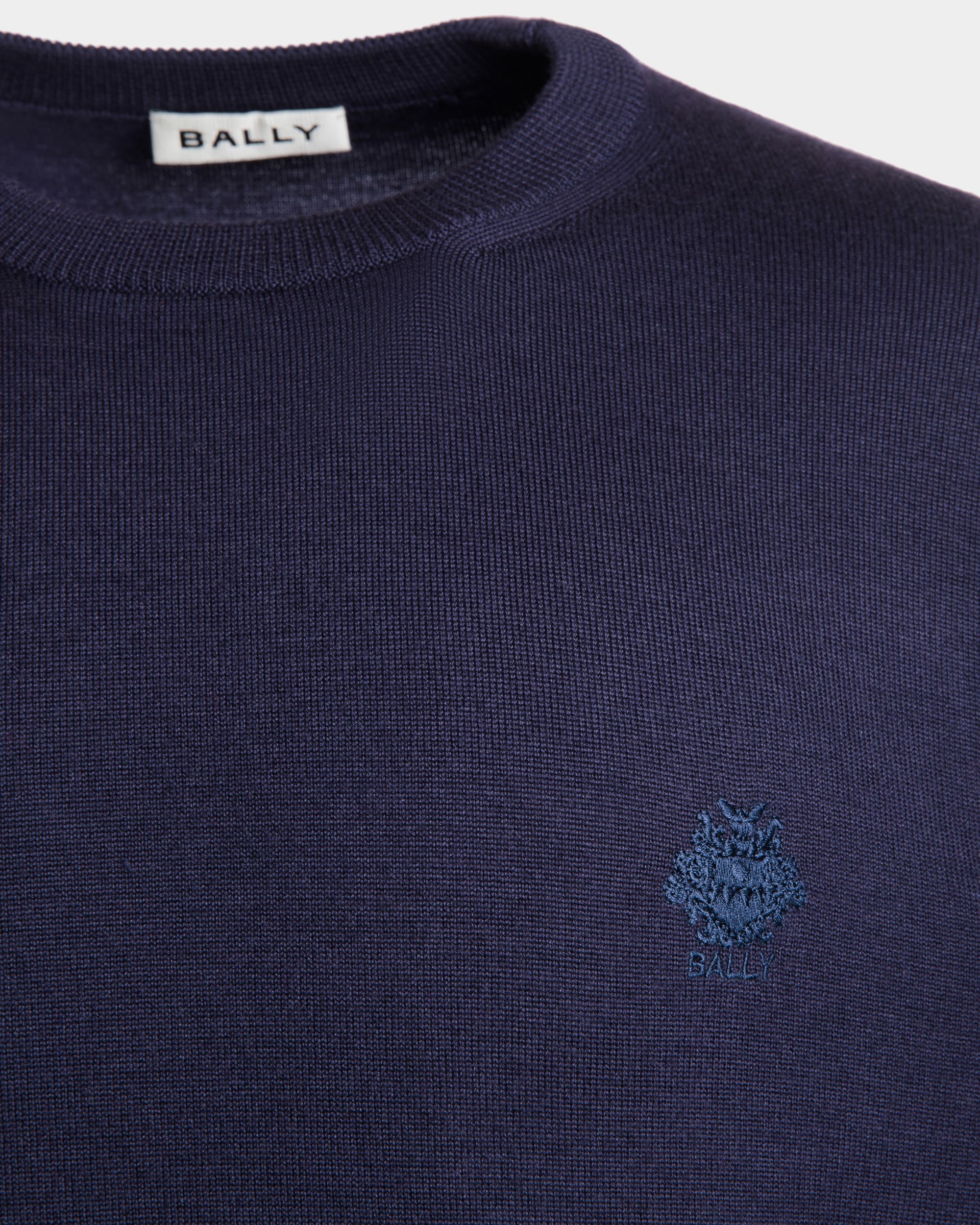 Crewneck Sweater in Navy Blue Wool Cashmere Blend - Men's - Bally - 03