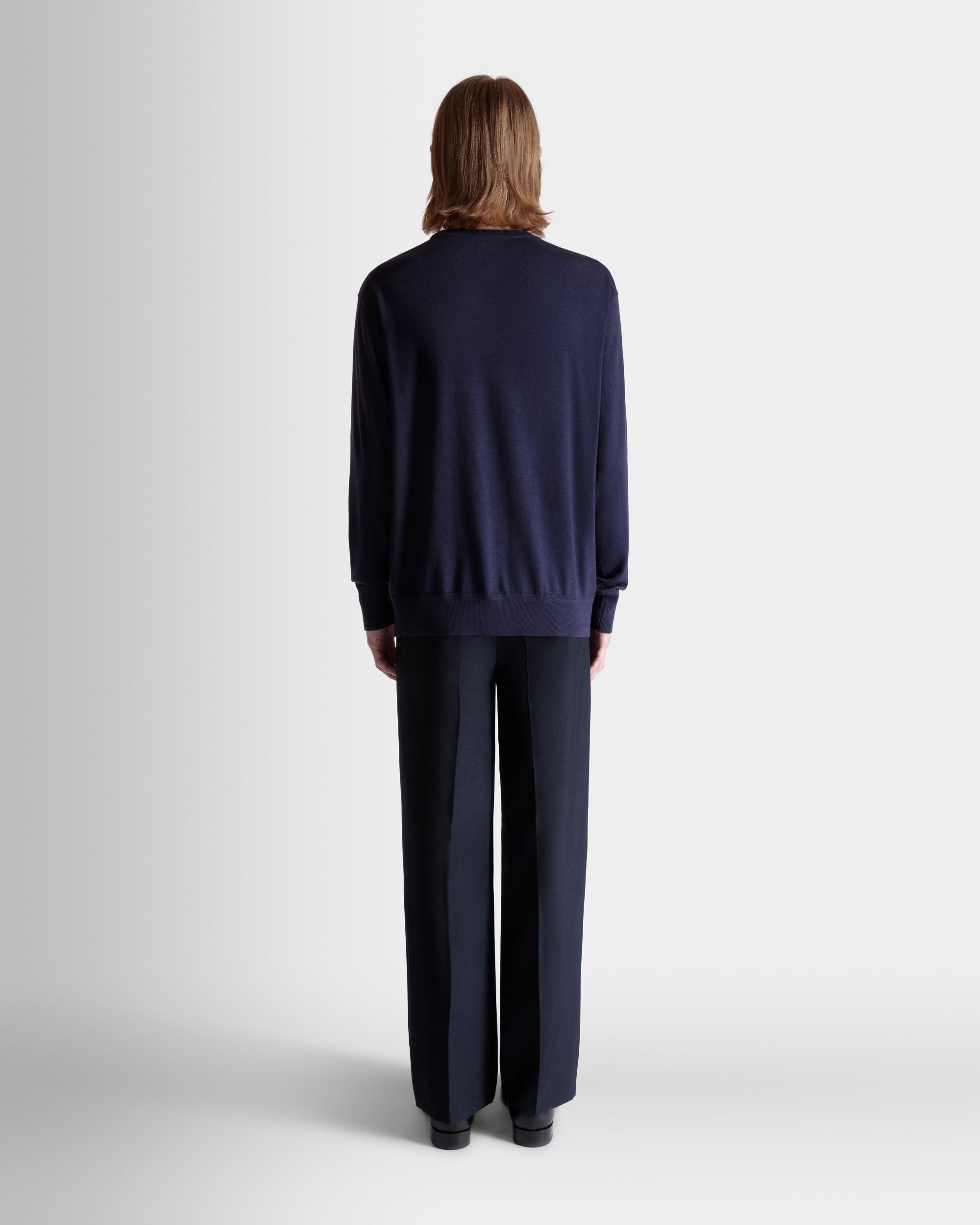 Crewneck Sweater in Navy Blue Wool Cashmere Blend - Men's - Bally - 05