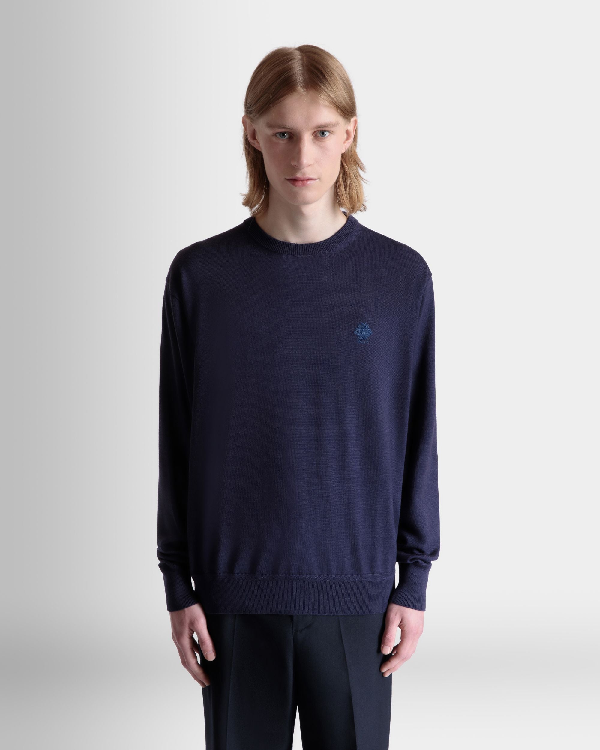 Crewneck Sweater in Navy Blue Wool Cashmere Blend - Men's - Bally - 06