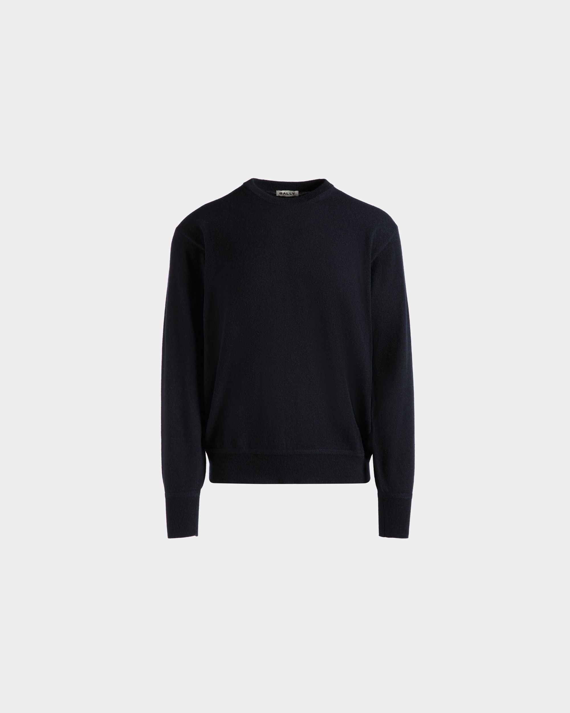 Crewneck Sweater In Navy Blue Cashmere - Men's - Bally - 01