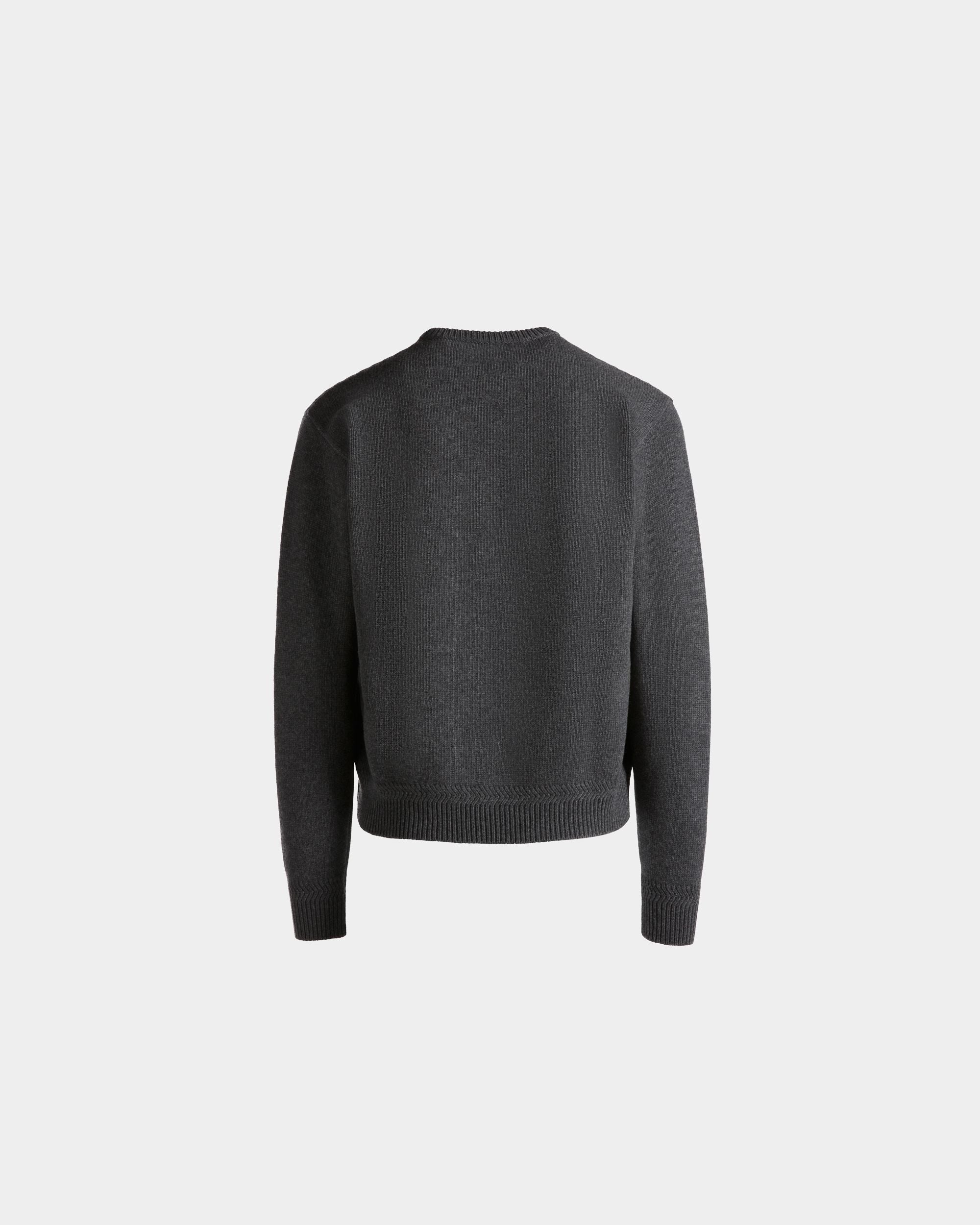 Crewneck Sweater With Logo In Dark Grey Wool - Men's - Bally - 08
