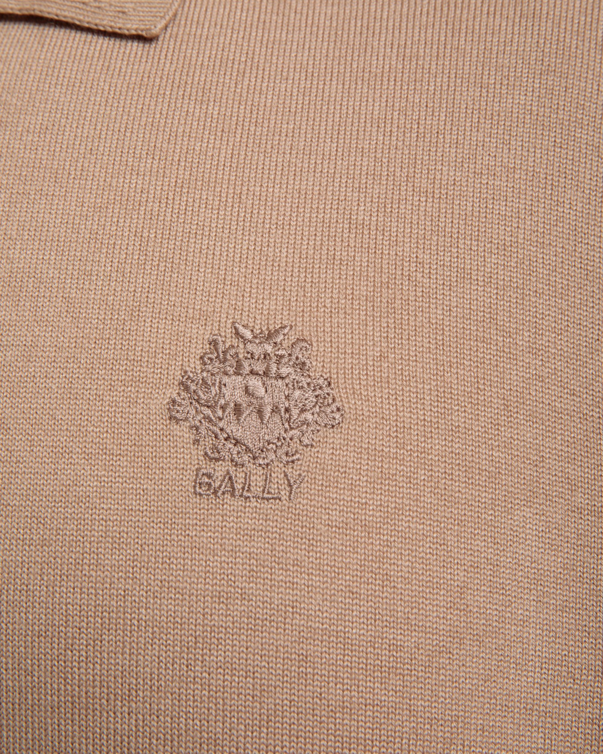 Long Sleeve Polo Shirt With a Bally Crest in Camel Wool-Cashmere - Men's - Bally - 02