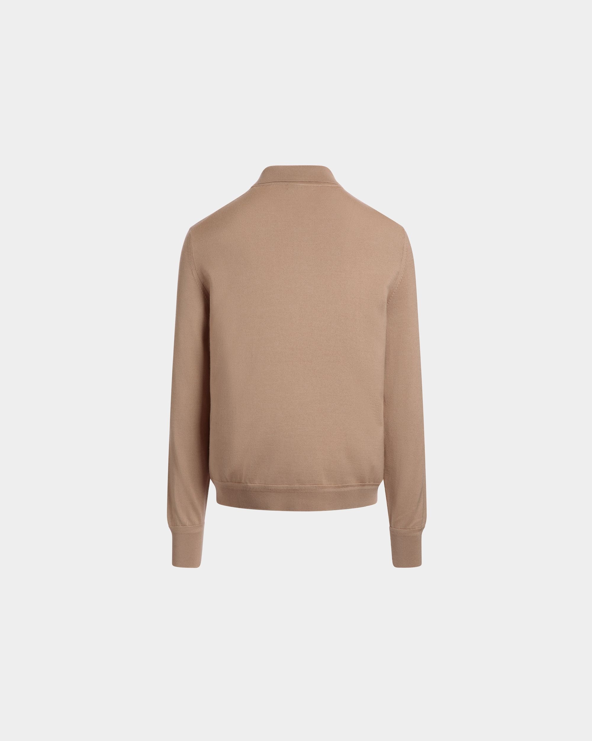Long Sleeve Polo Shirt With a Bally Crest in Camel Wool-Cashmere - Men's - Bally - 03