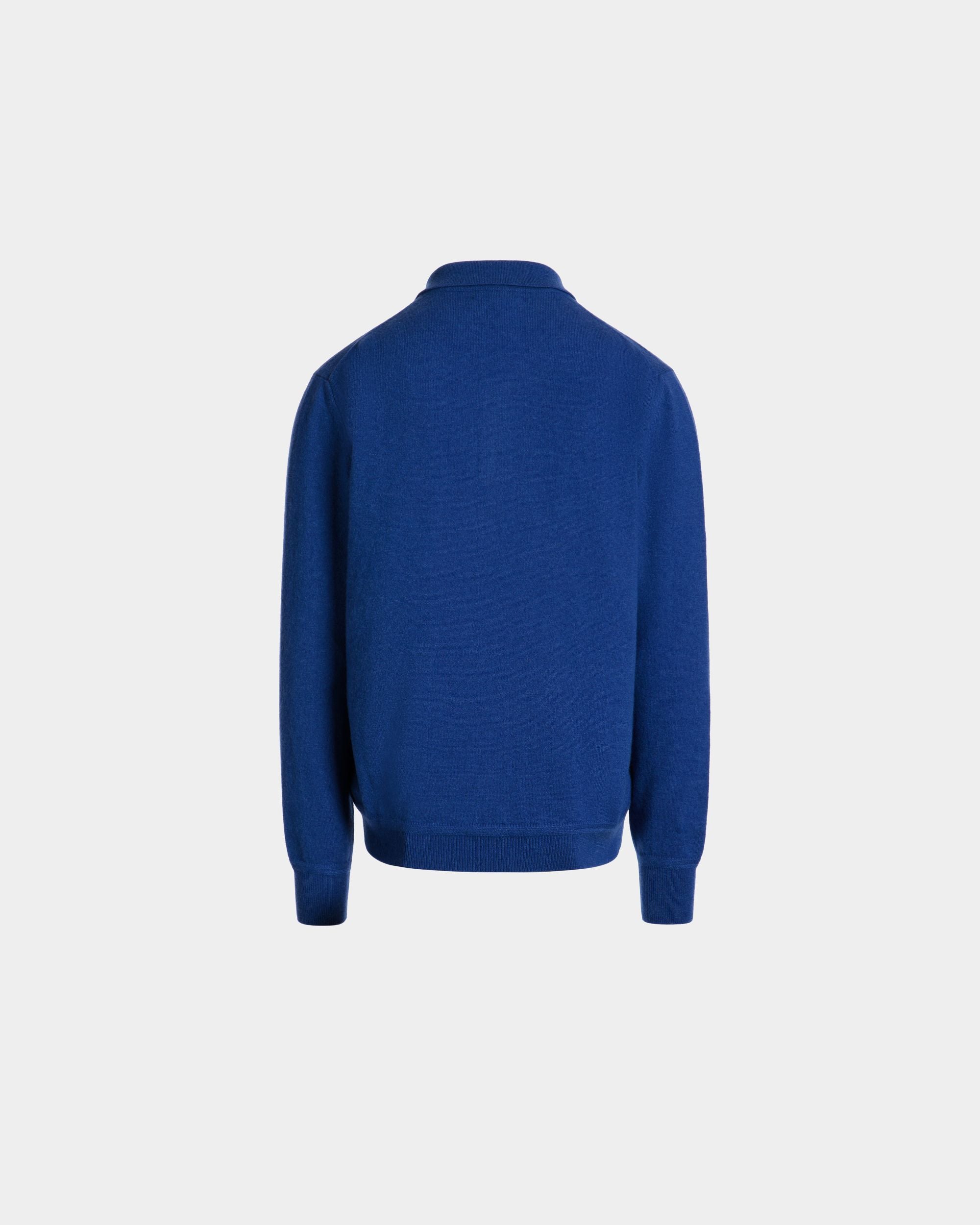 Long Sleeve Polo Shirt With a Bally Crest in Blue Cashmere Blend - Men's - Bally - 03