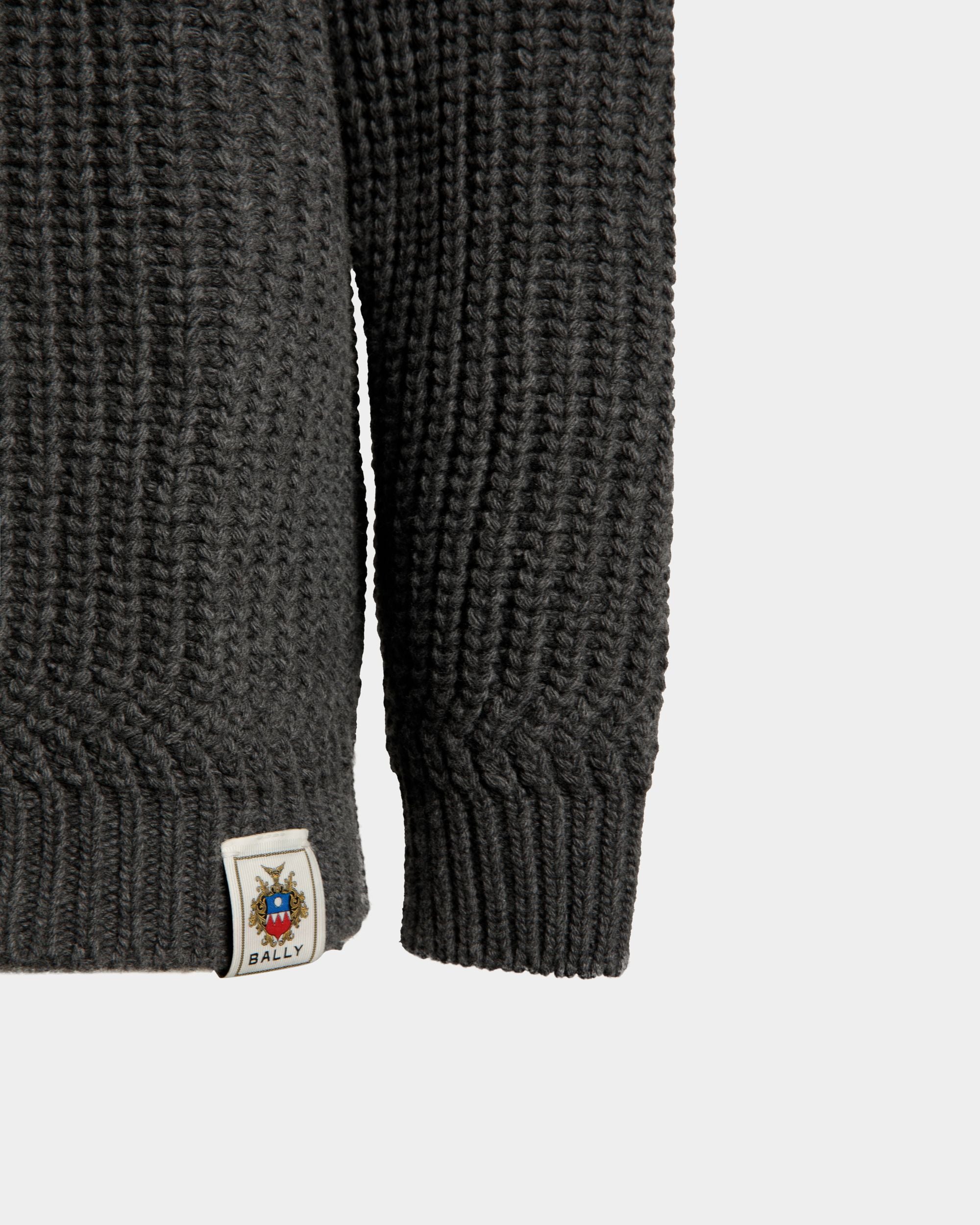 Crewneck Sweater With a Bally Crest Logo In Dark Grey Wool - Men's - Bally - 02