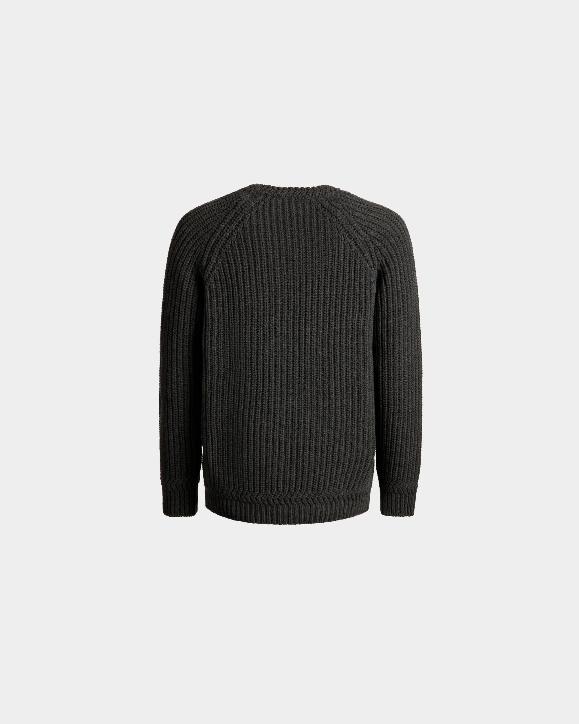 Crewneck Sweater With a Bally Crest Logo In Dark Grey Wool - Men's - Bally - 03