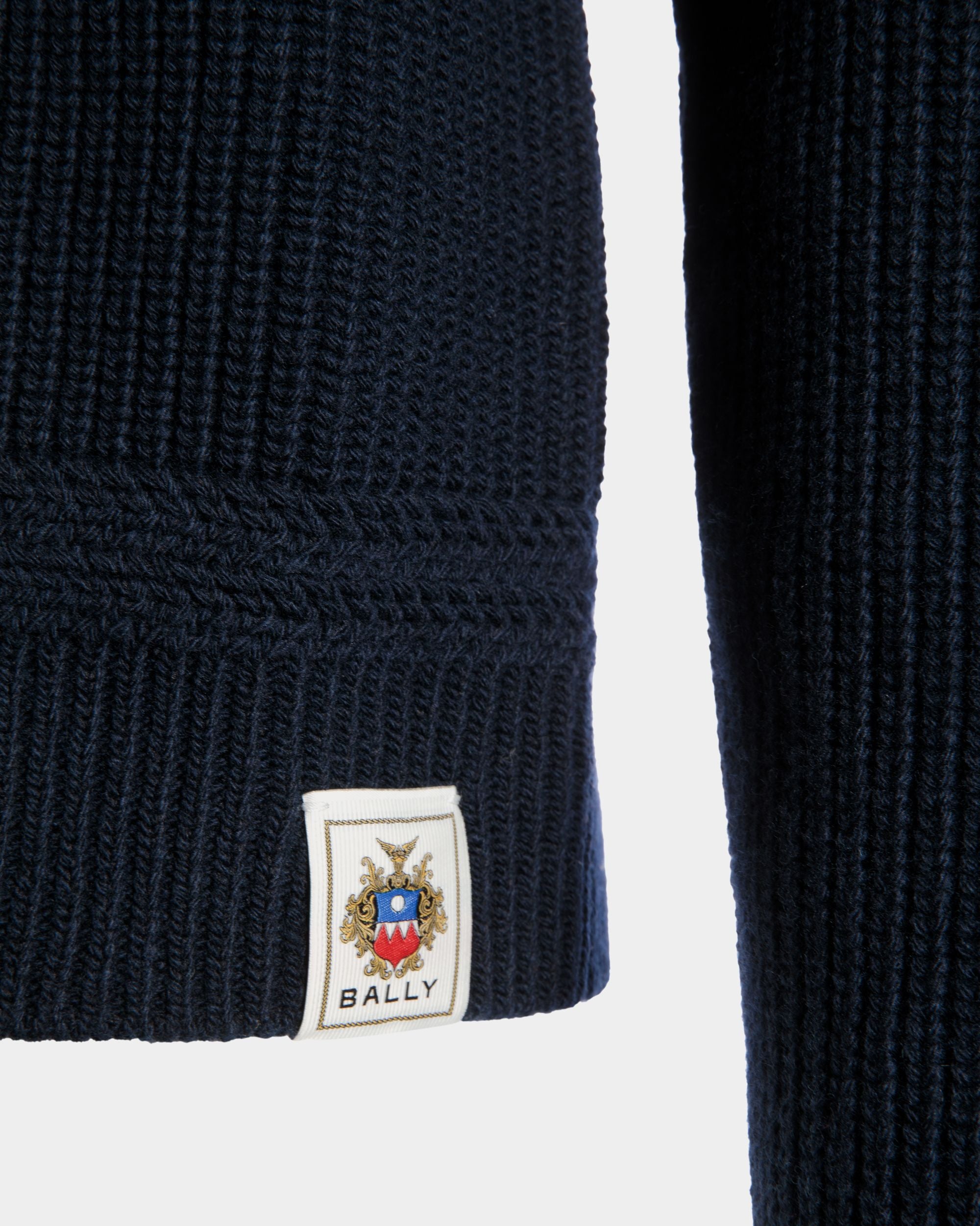 Crewneck Sweater With Bally Crest Logo in Navy Blue Wool - Men's - Bally - 05