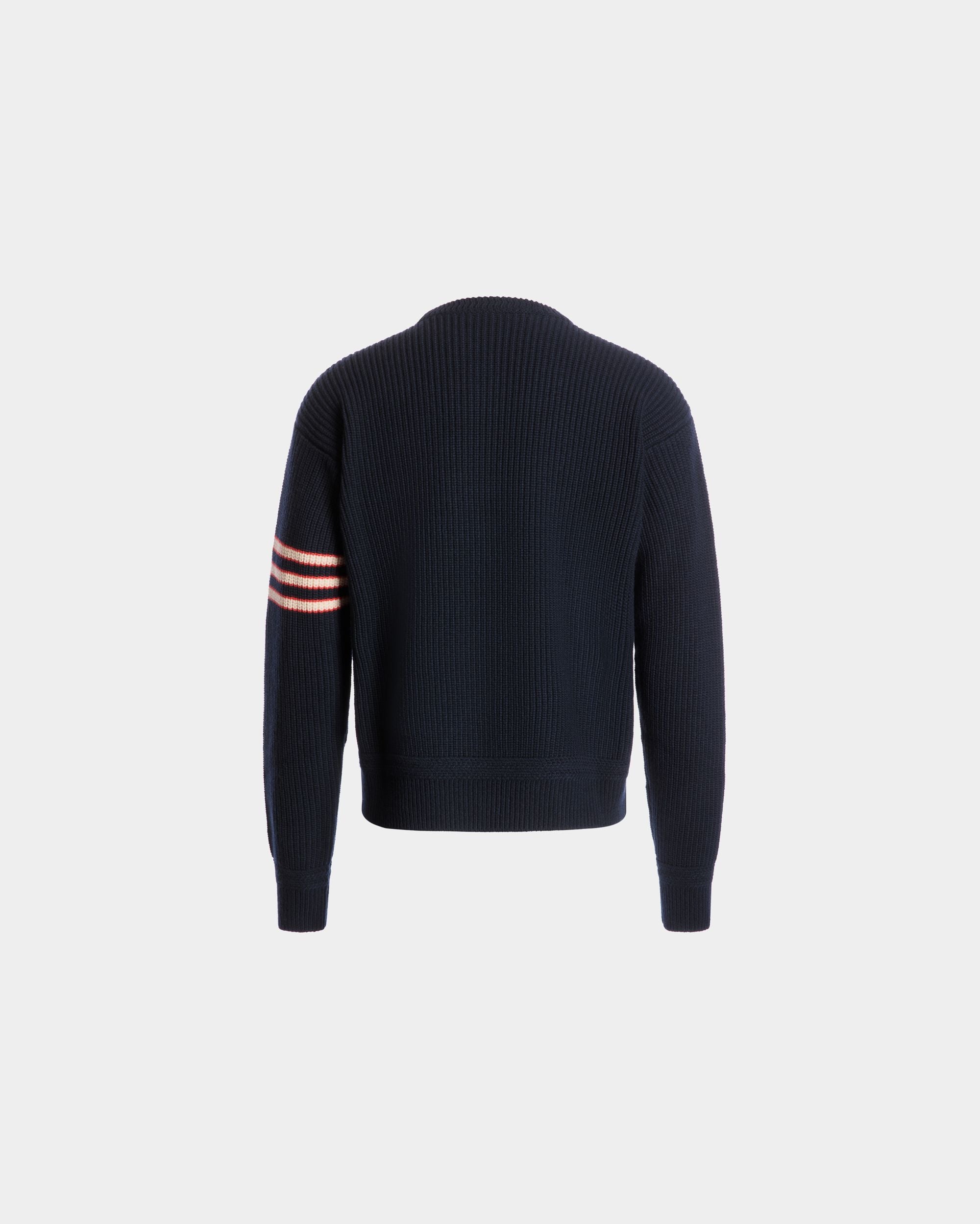 Crewneck Sweater With Bally Crest Logo in Navy Blue Wool - Men's - Bally - 08