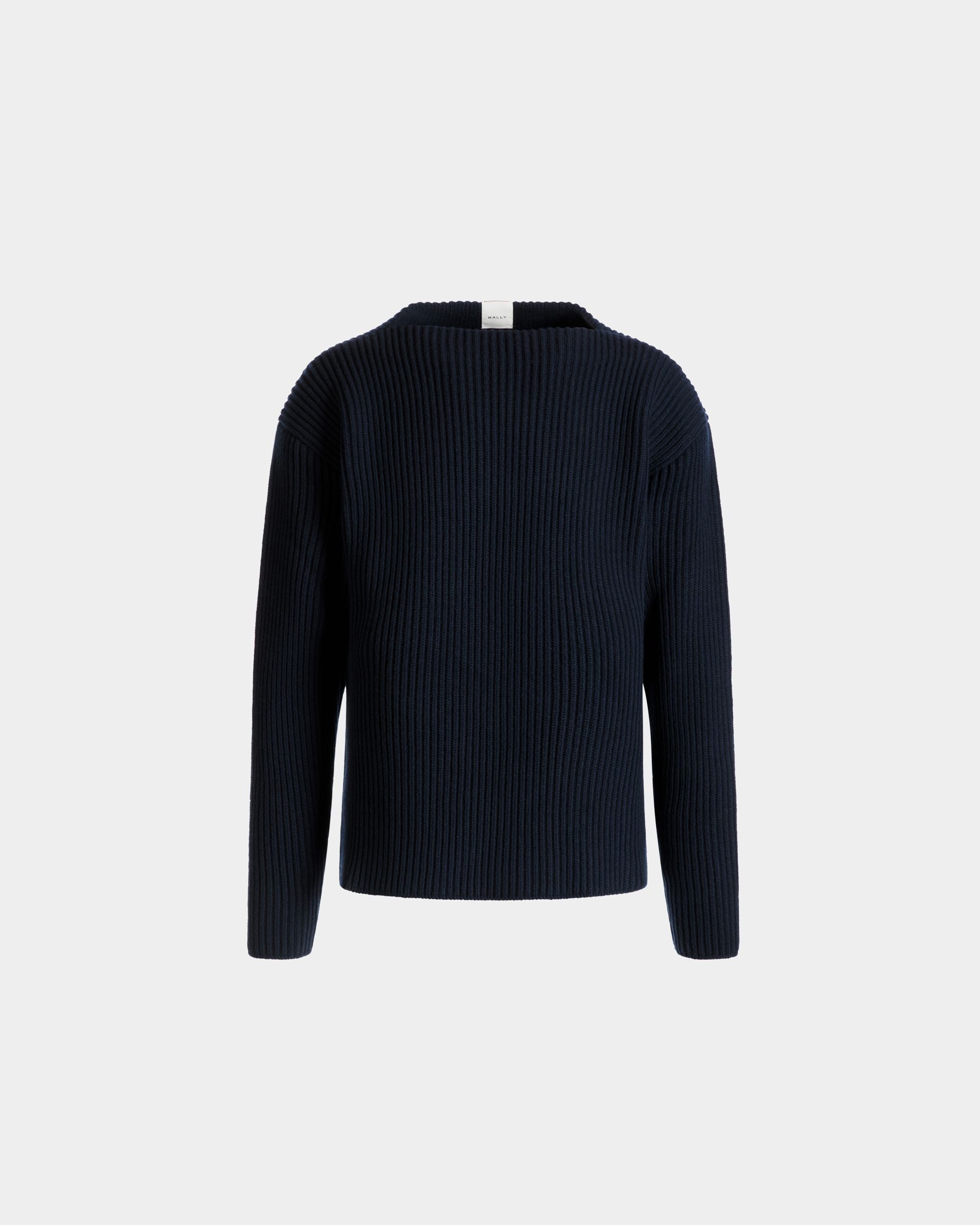 Crewneck Sweater In Navy Blue Wool - Men's - Bally - 01