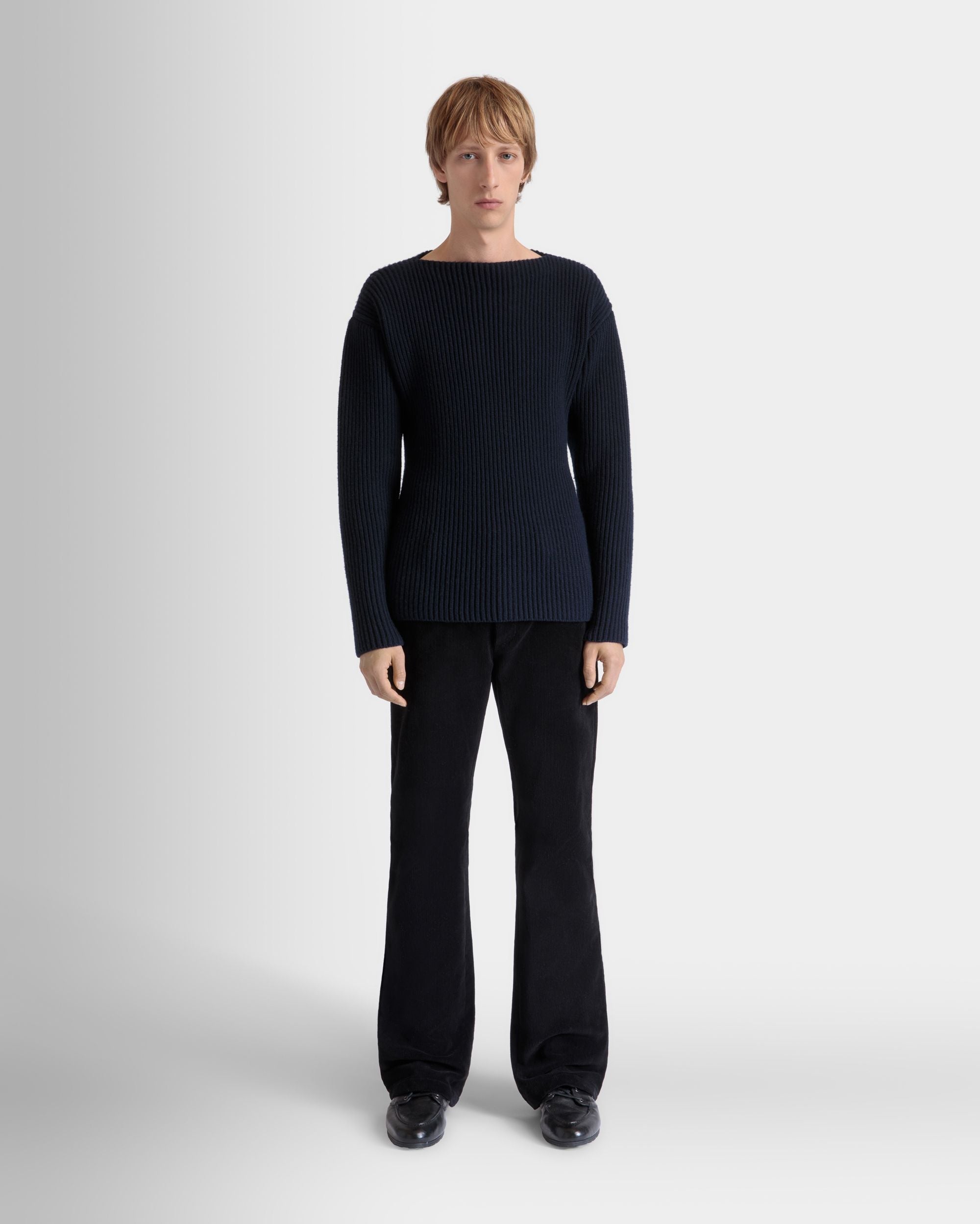Crewneck Sweater In Navy Blue Wool - Men's - Bally - 02