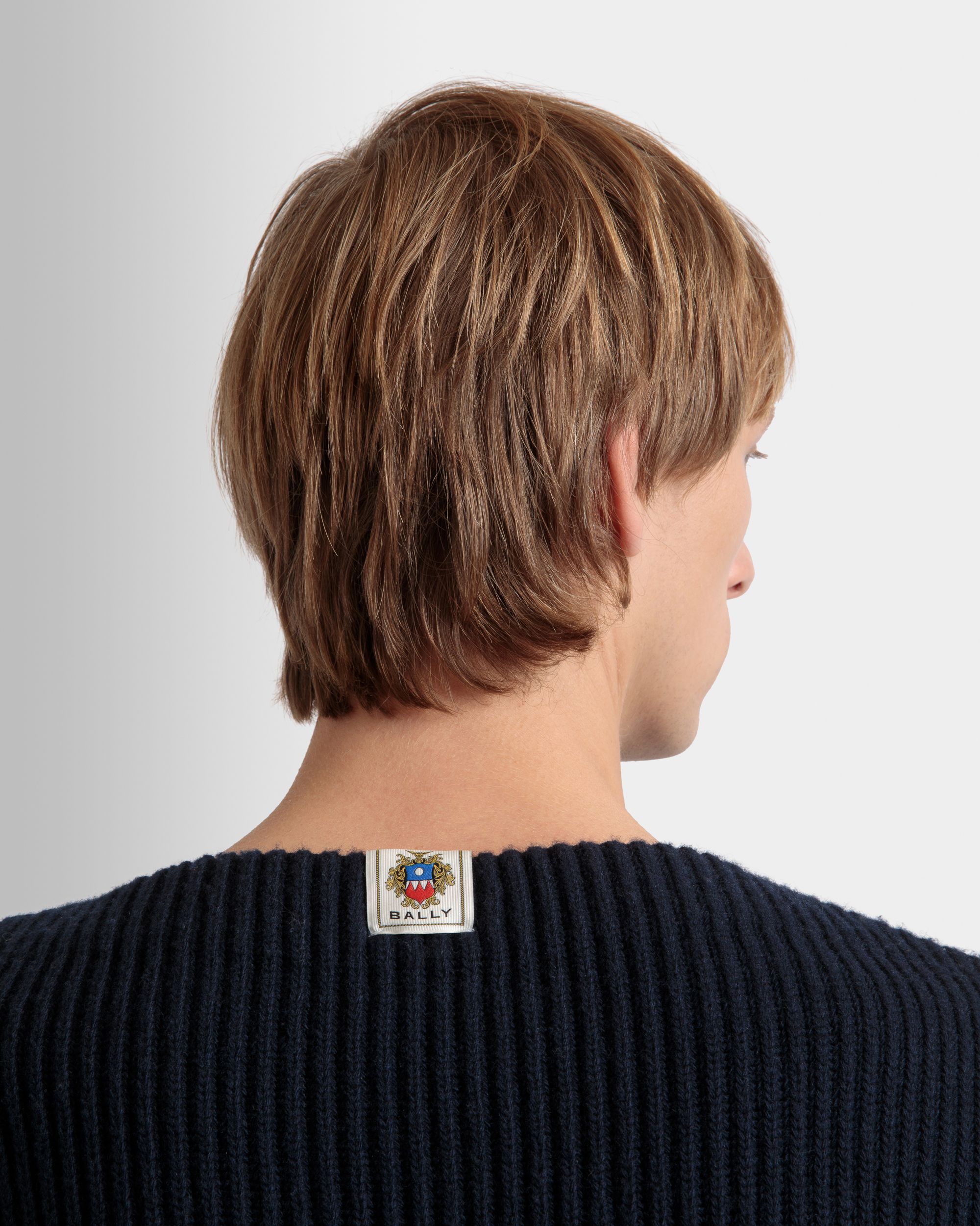 Crewneck Sweater In Navy Blue Wool - Men's - Bally - 04