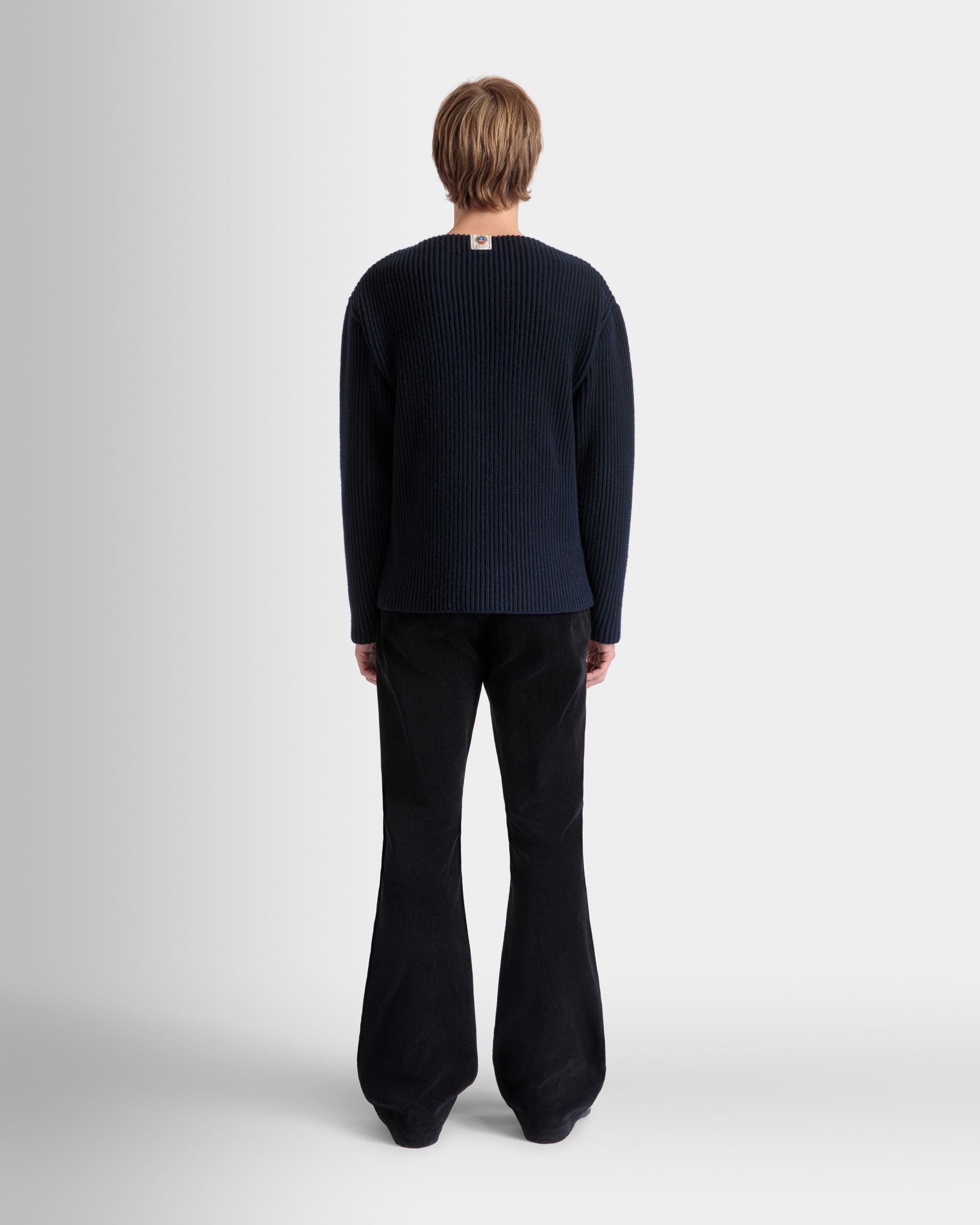 Crewneck Sweater In Navy Blue Wool - Men's - Bally - 06