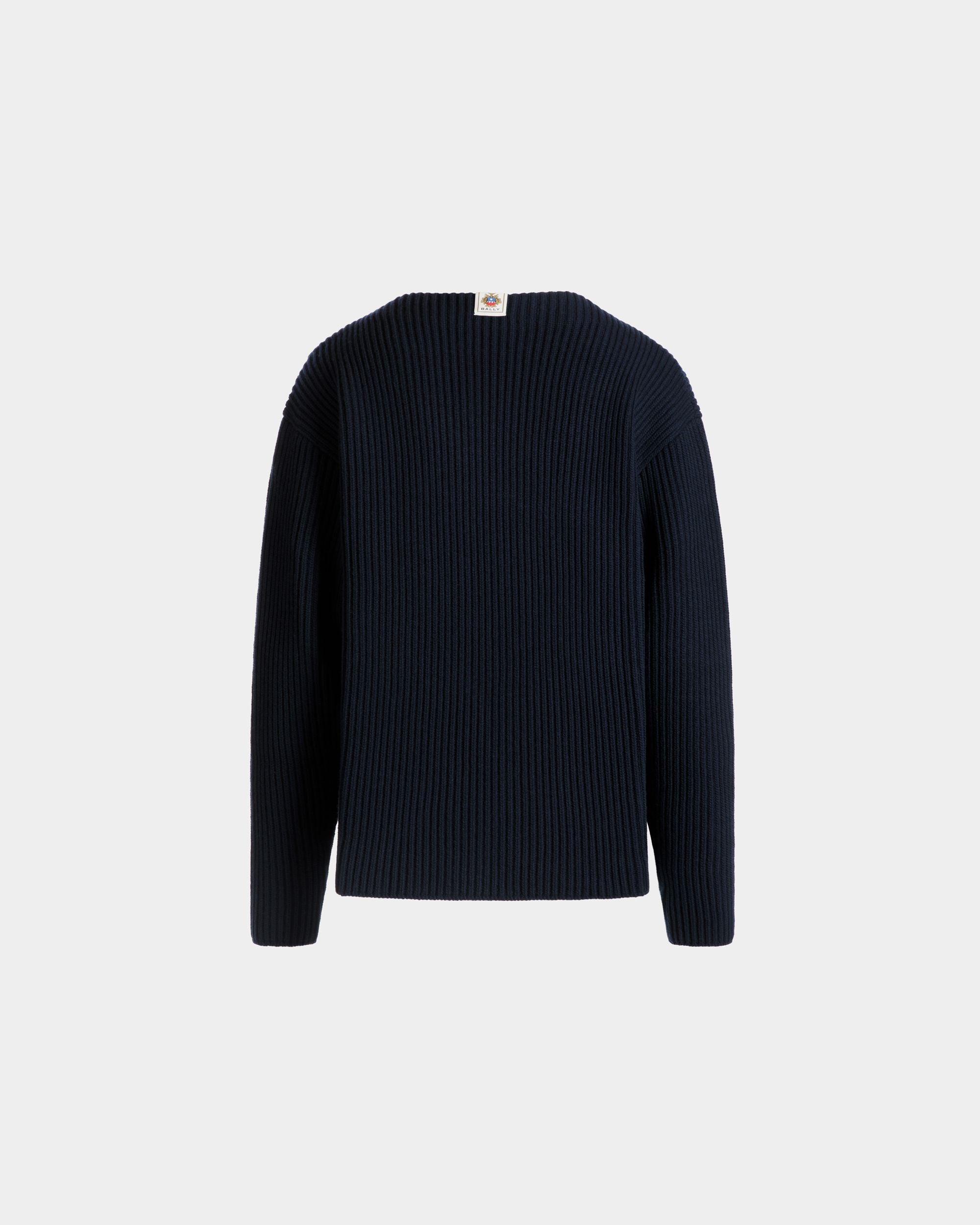 Crewneck Sweater In Navy Blue Wool - Men's - Bally - 07