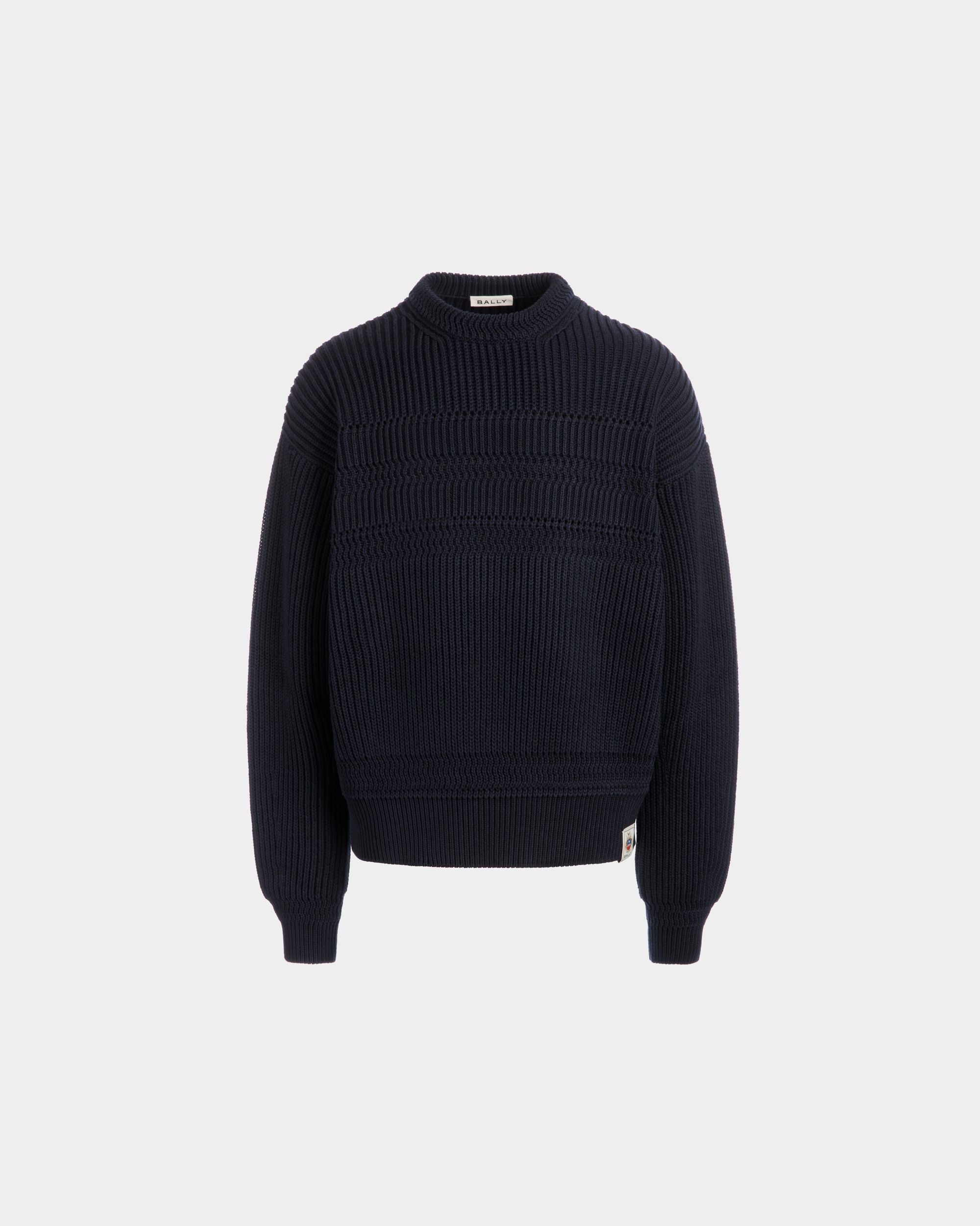 Crewneck Sweater in Navy Blue Cotton - Men's - Bally - 01