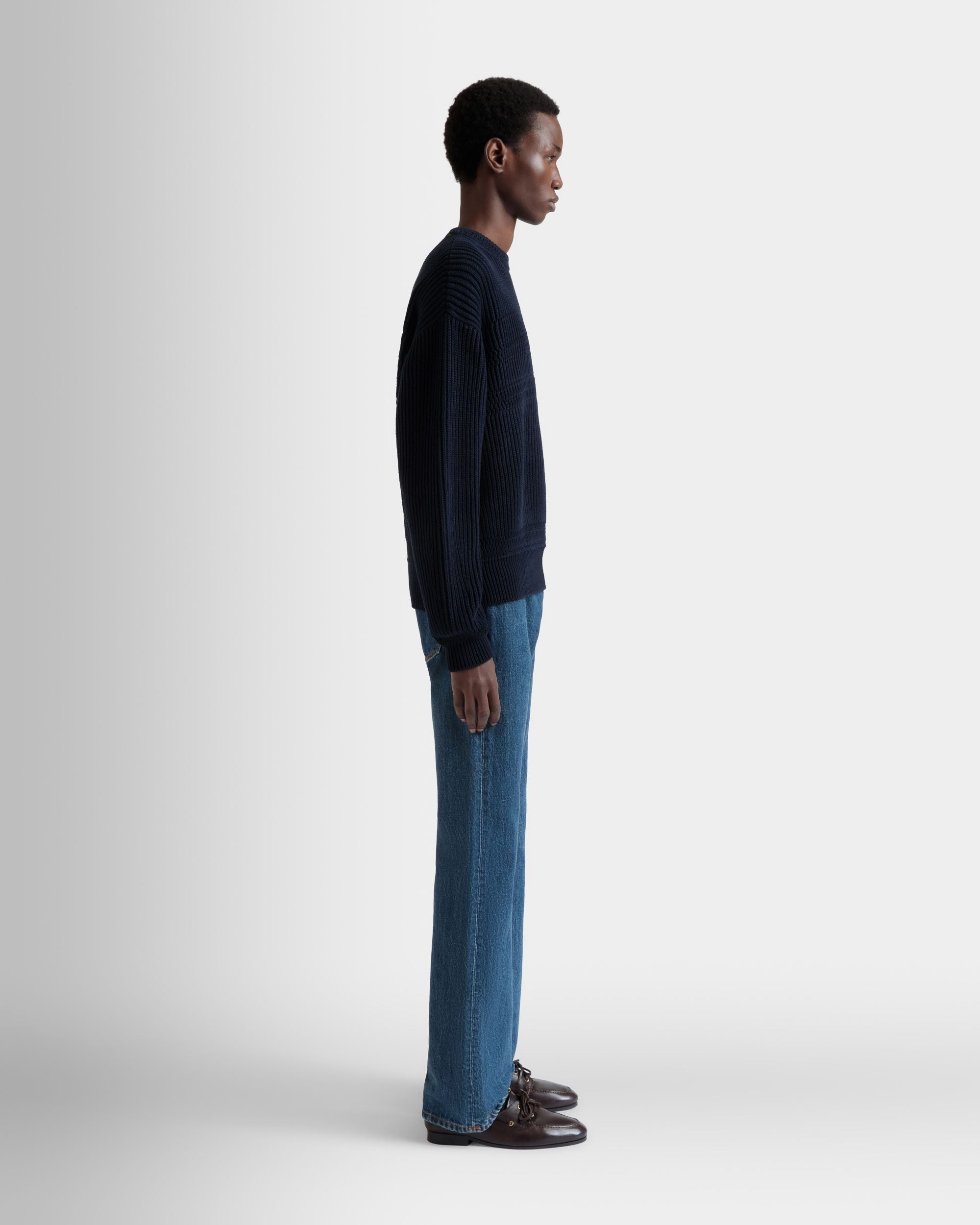 Crewneck Sweater in Navy Blue Cotton - Men's - Bally - 05