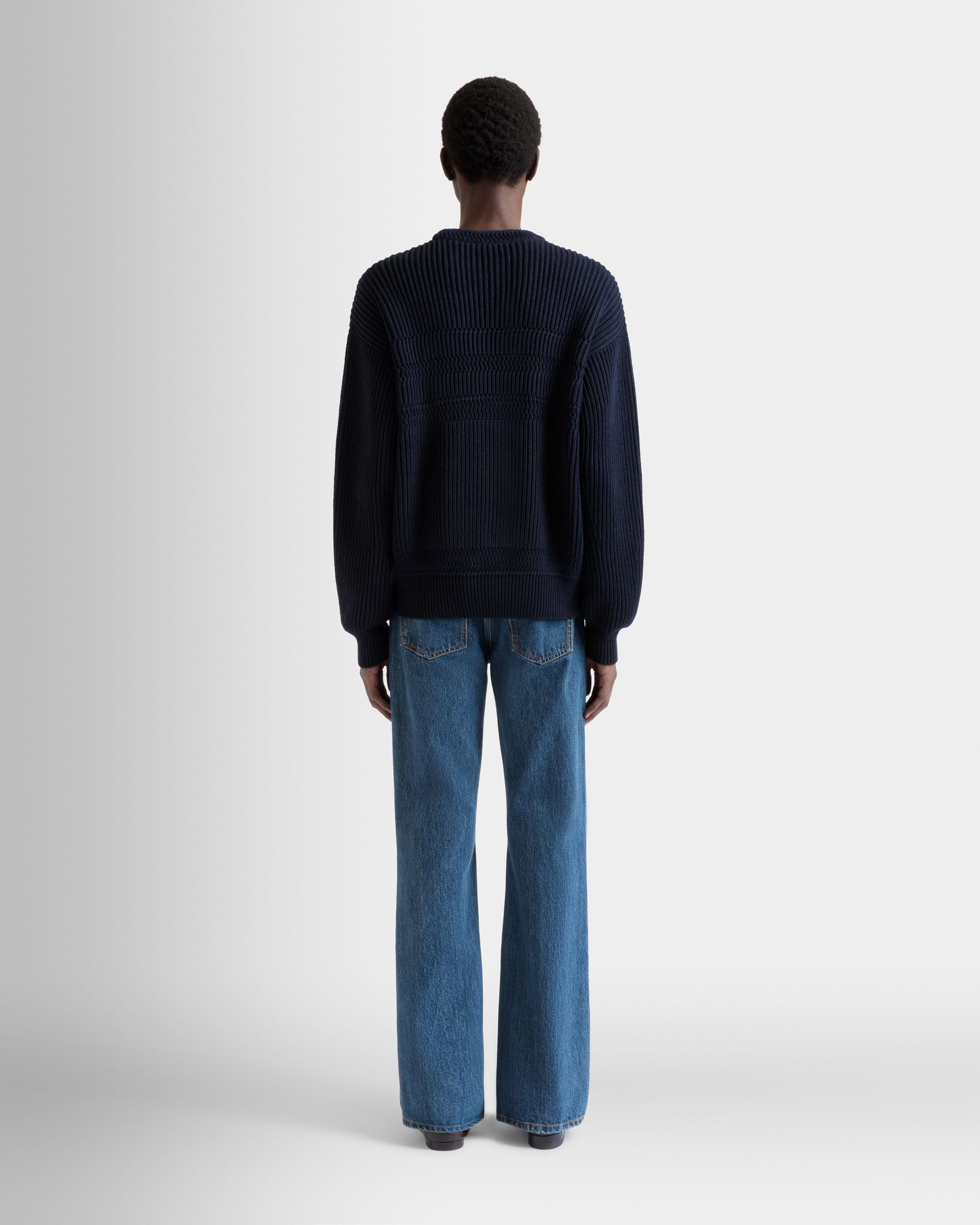 Crewneck Sweater in Navy Blue Cotton - Men's - Bally - 06
