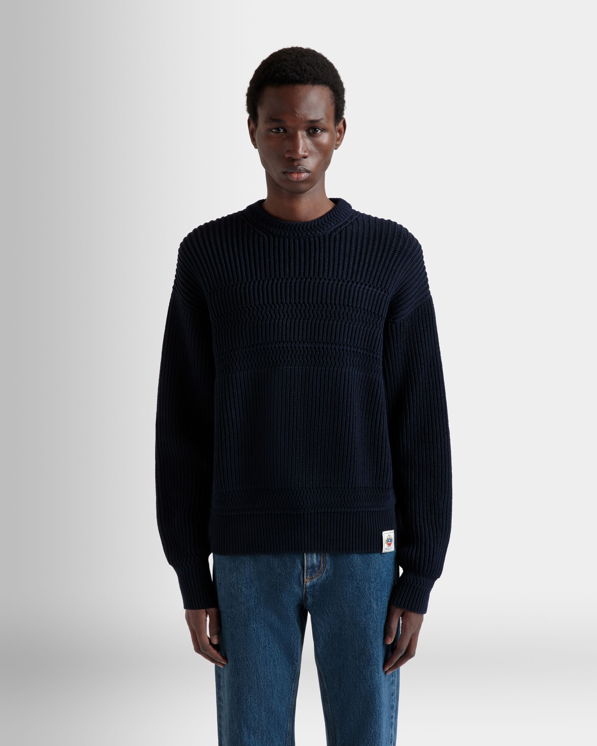 Crewneck Sweater in Navy Blue Cotton - Men's - Bally - 08