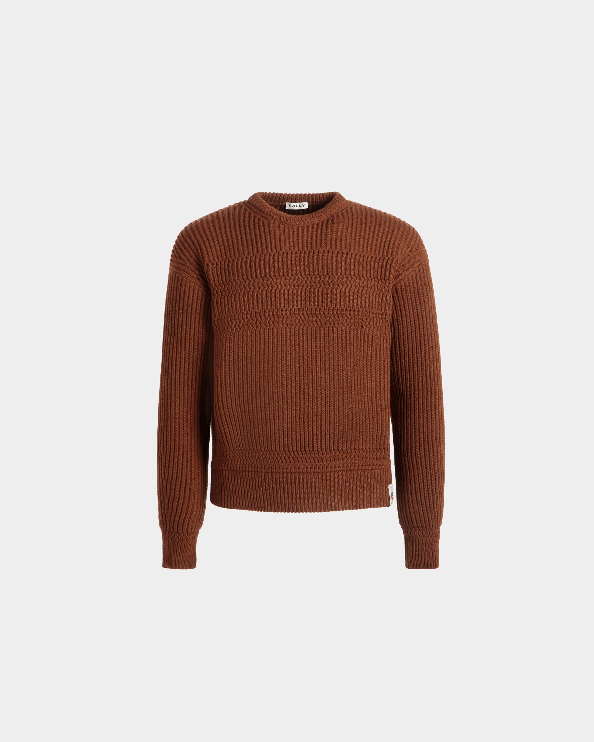 Crewneck Sweater In Brown Wool - Men's - Bally - 01