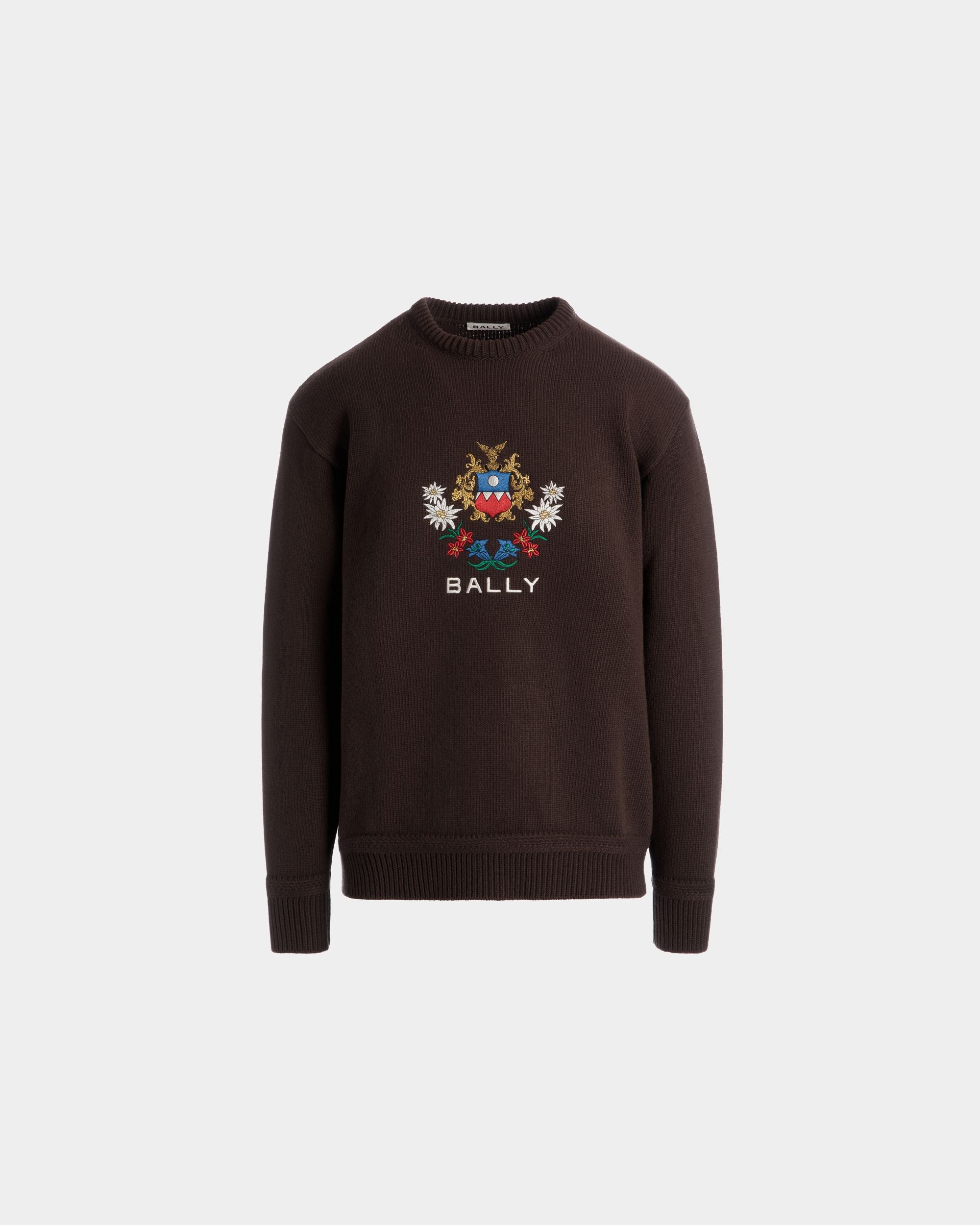 Winter Capsule Crewneck Sweater With Alpine Flowers in Ebano Wool - Men's - Bally - 01