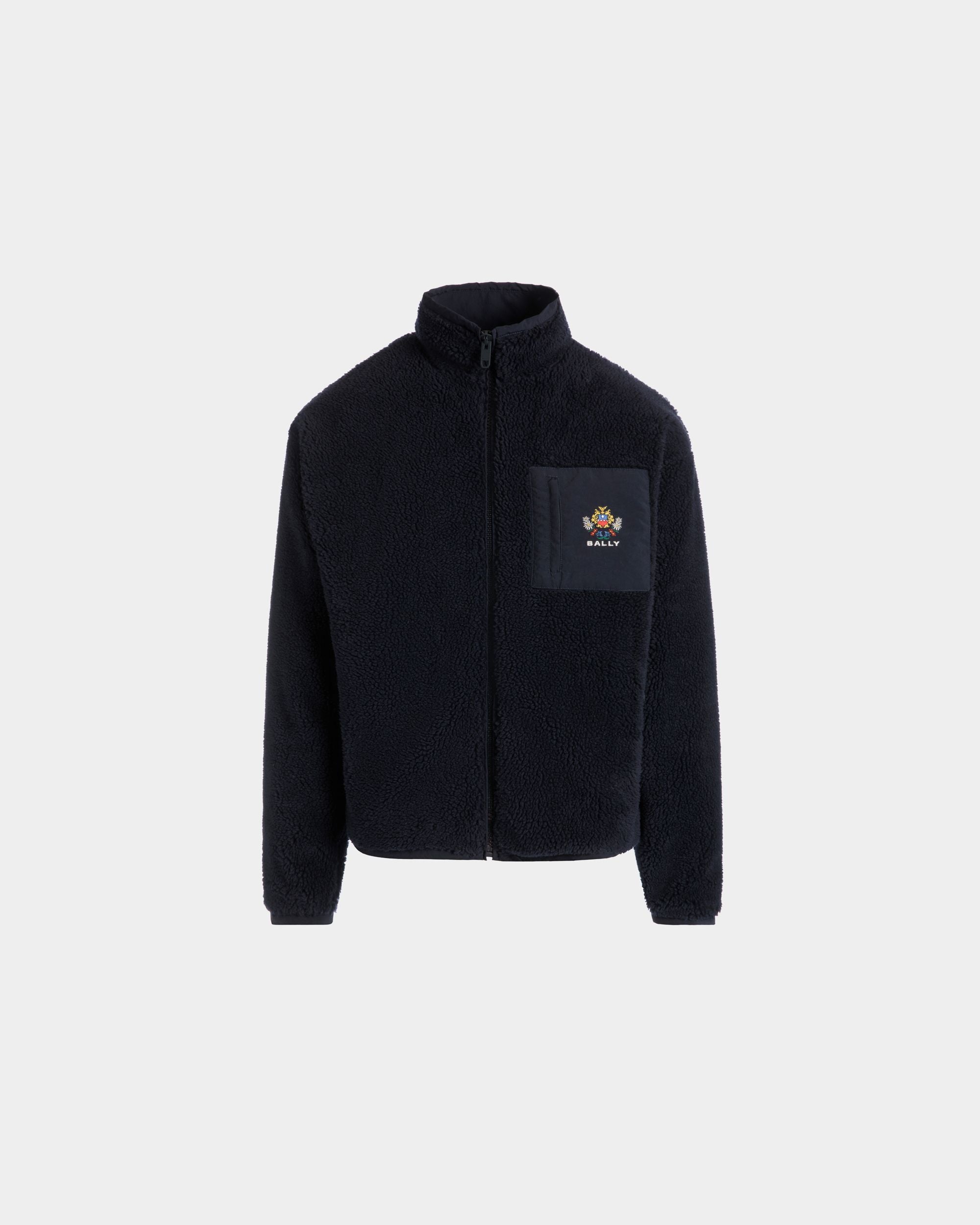 Winter Capsule Full Zip Sweashirt With Alpine Flowers in Navy Blue Fleece - Men's - Bally - 01