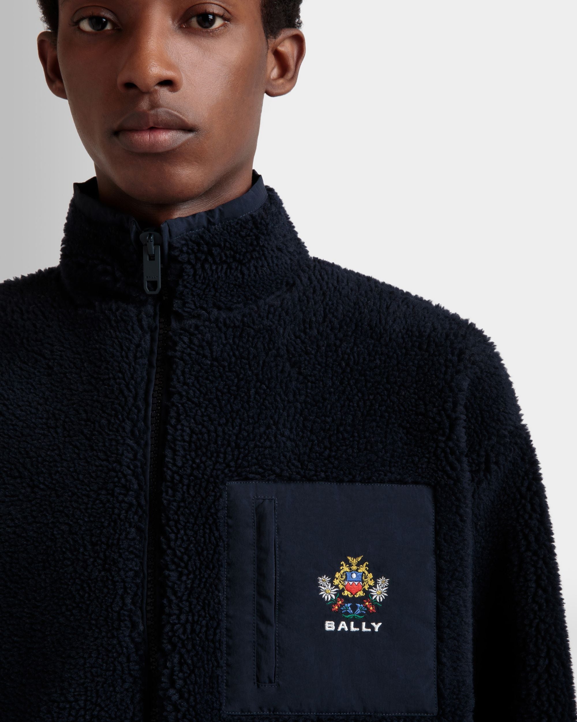 Winter Capsule Full Zip Sweashirt With Alpine Flowers in Navy Blue Fleece - Men's - Bally - 03