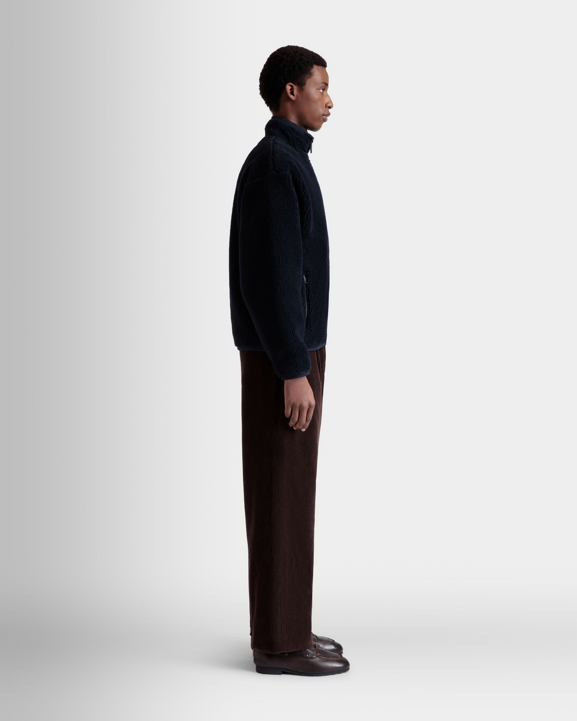 Winter Capsule Full Zip Sweashirt With Alpine Flowers in Navy Blue Fleece - Men's - Bally - 05