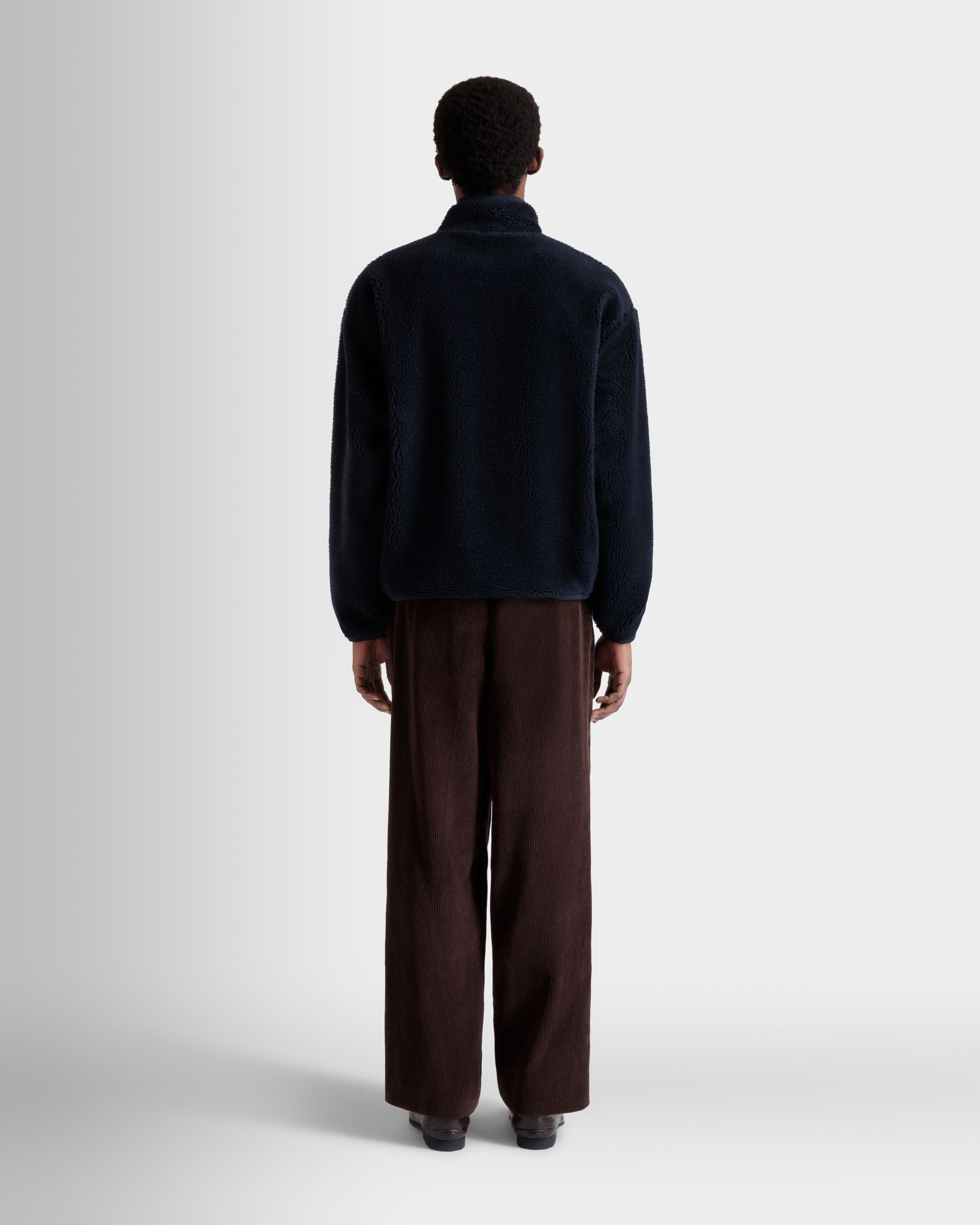 Winter Capsule Full Zip Sweashirt With Alpine Flowers in Navy Blue Fleece - Men's - Bally - 06
