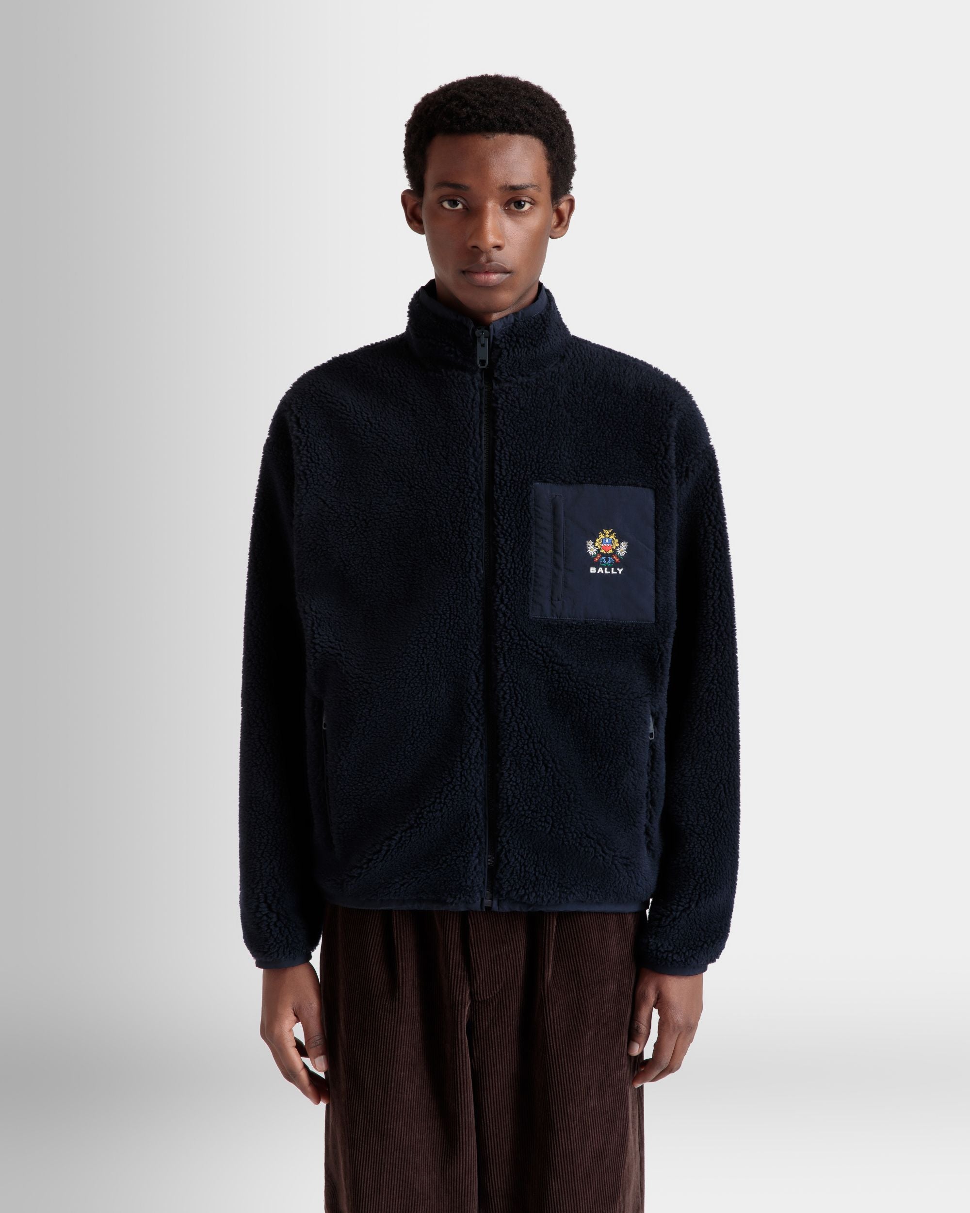 Winter Capsule Full Zip Sweashirt With Alpine Flowers in Navy Blue Fleece - Men's - Bally - 08