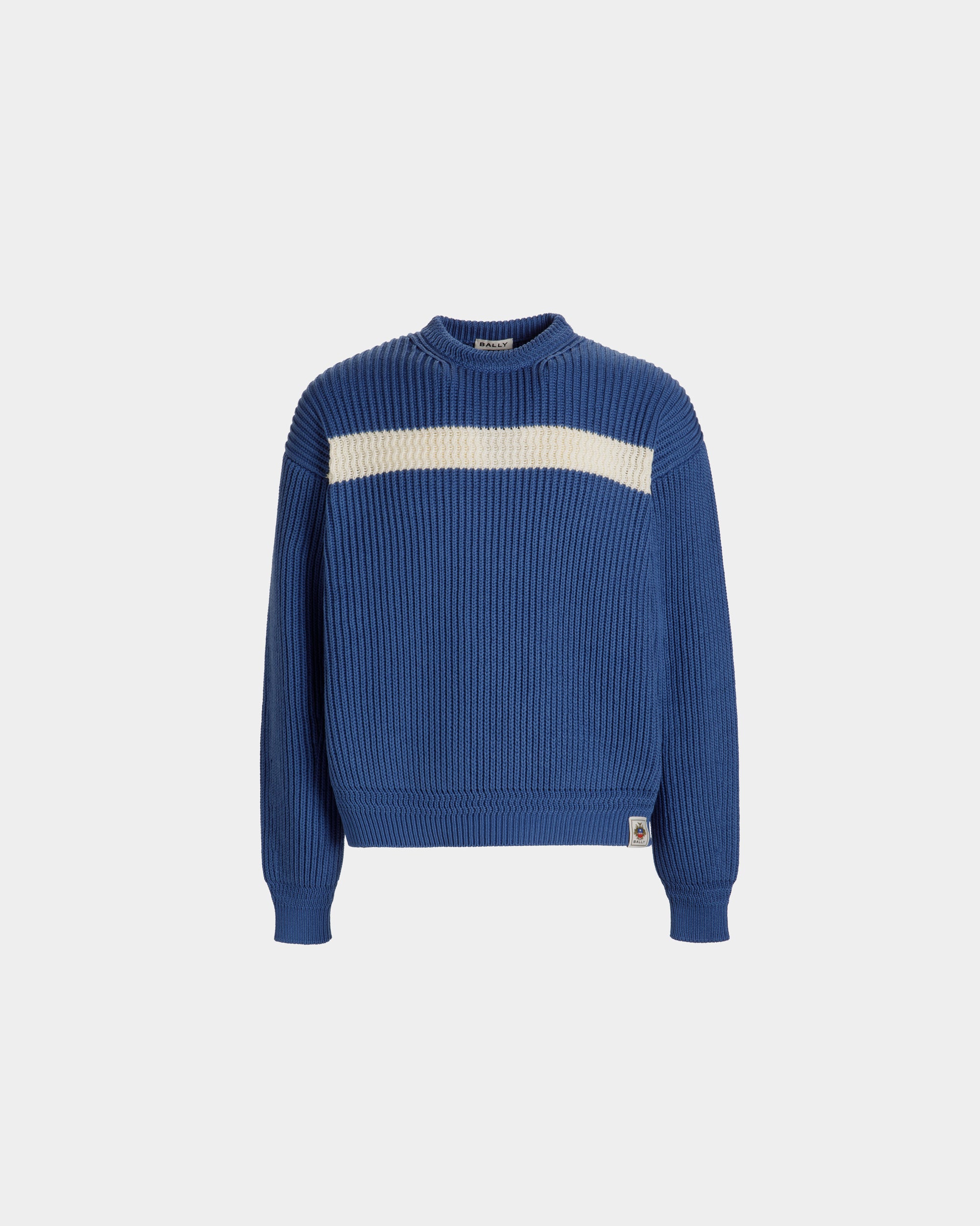 Crewneck Sweater in Medium Blue Cotton - Men's - Bally - 01