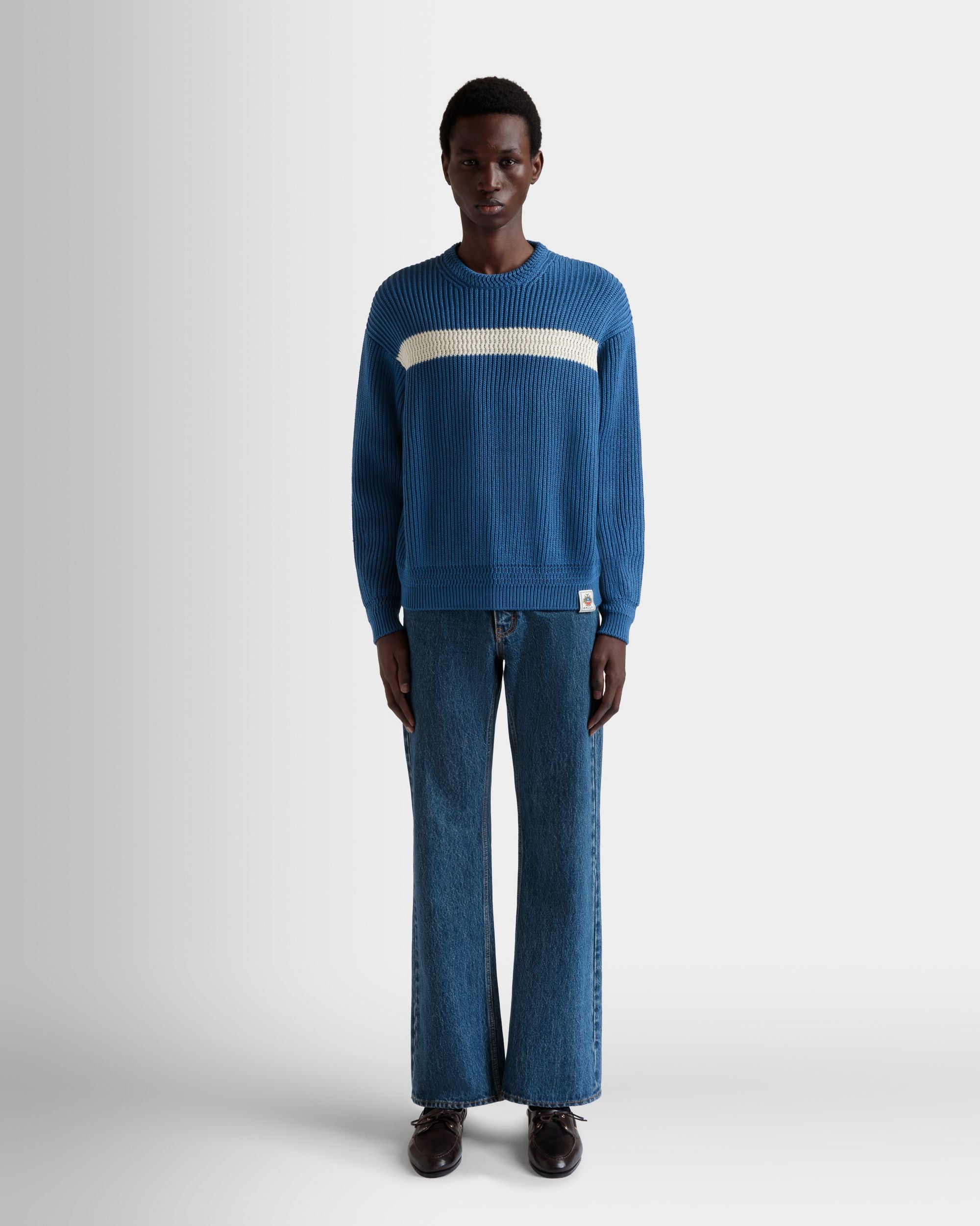 Crewneck Sweater in Medium Blue Cotton - Men's - Bally - 02