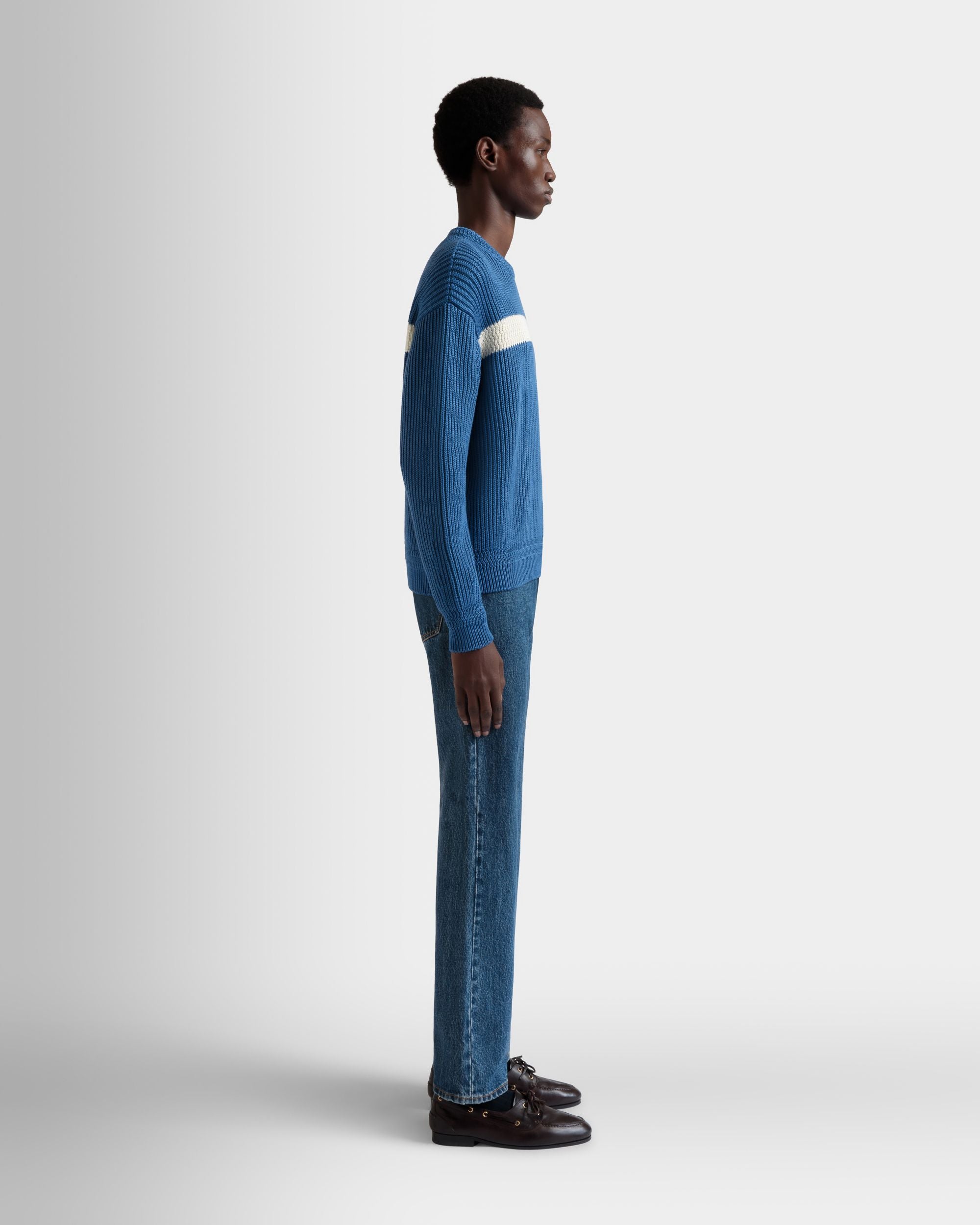 Crewneck Sweater in Medium Blue Cotton - Men's - Bally - 05