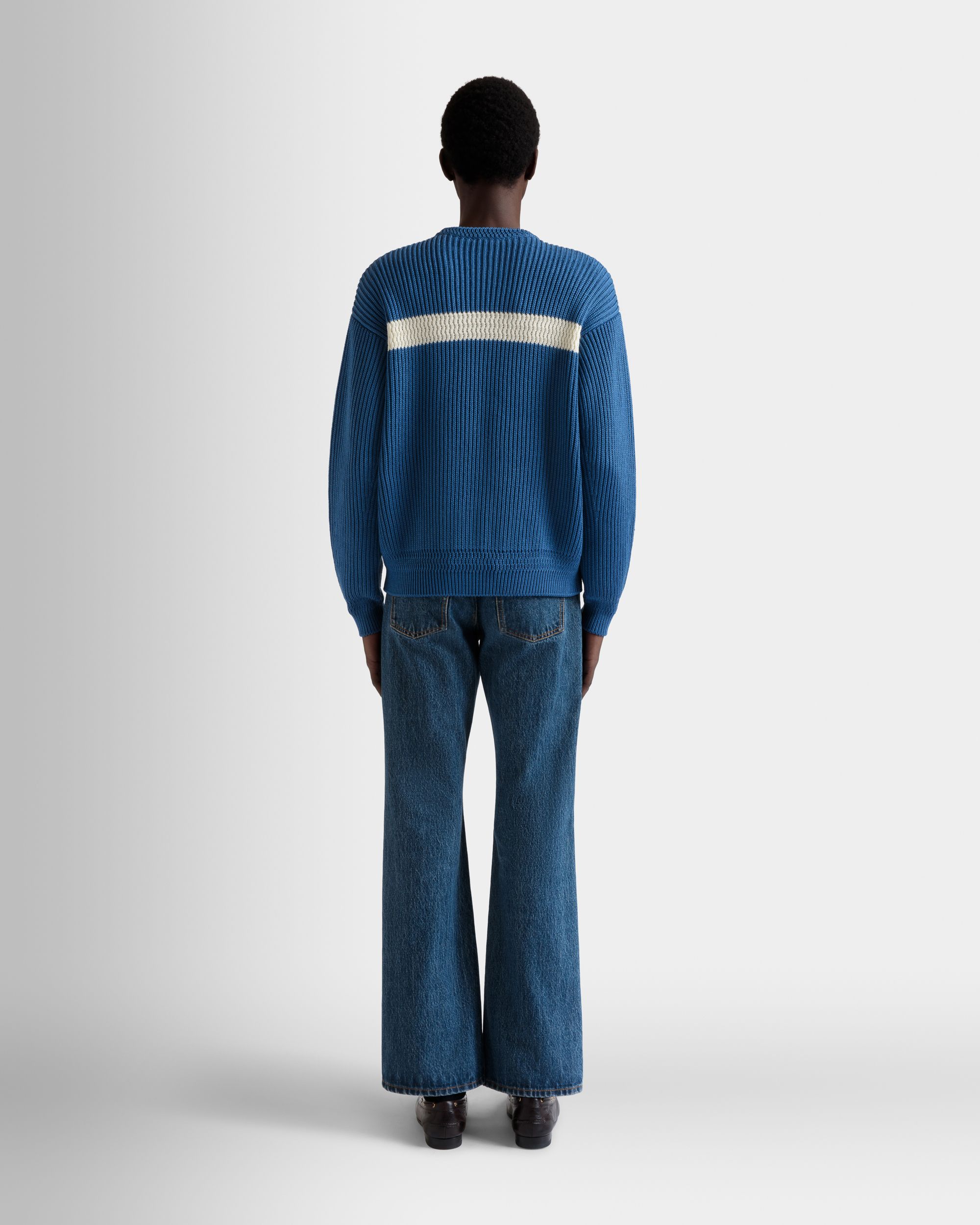 Crewneck Sweater in Medium Blue Cotton - Men's - Bally - 06