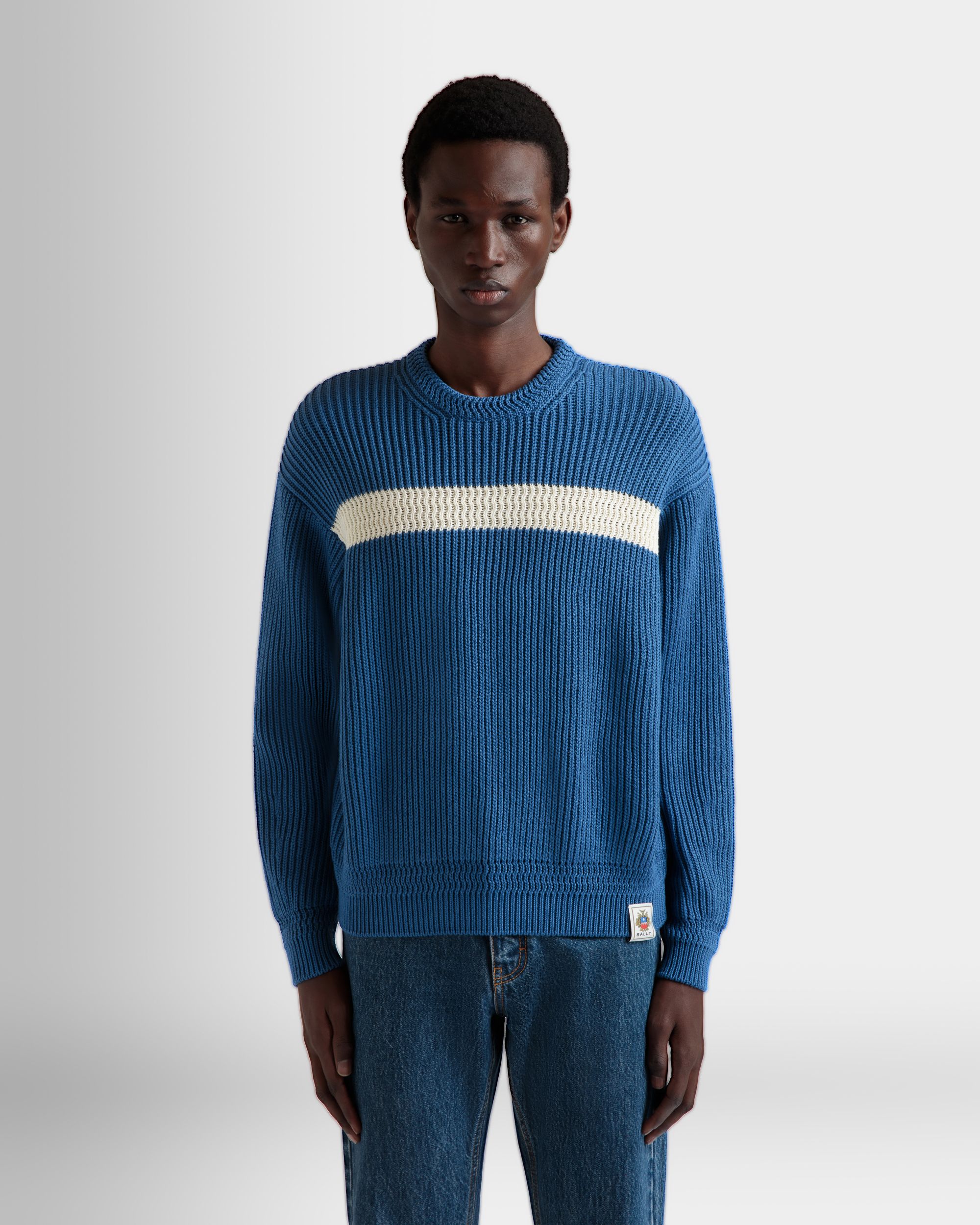 Crewneck Sweater in Medium Blue Cotton - Men's - Bally - 08