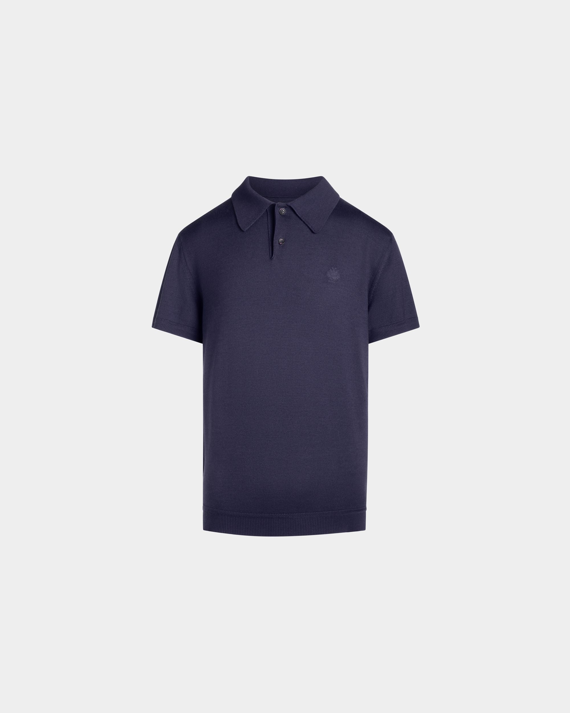 Polo Shirt in Navy Blue Wool and Cashmere with an Embroidered Crest - Men's - Bally - 01