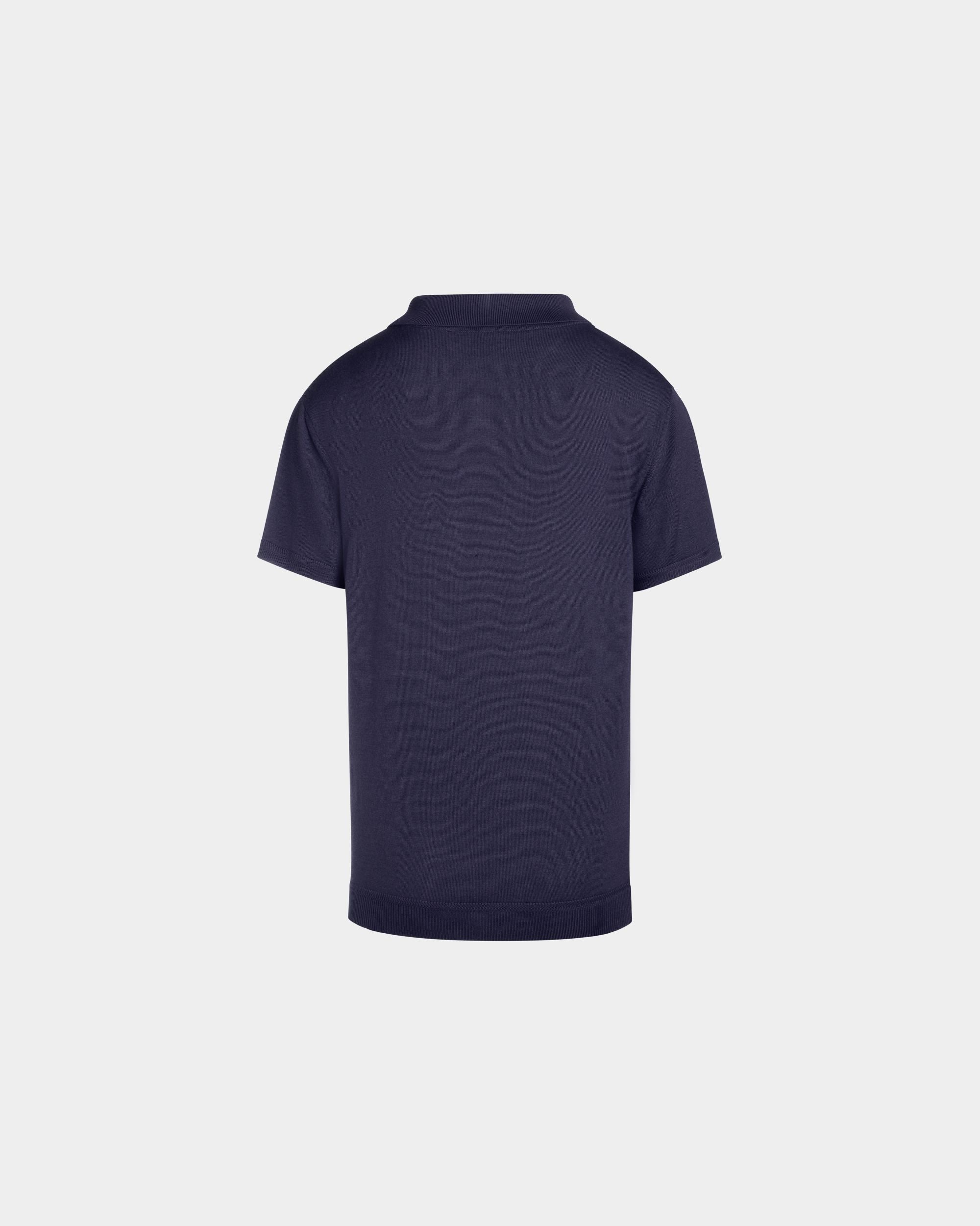 Polo Shirt in Navy Blue Wool and Cashmere with an Embroidered Crest - Men's - Bally - 03